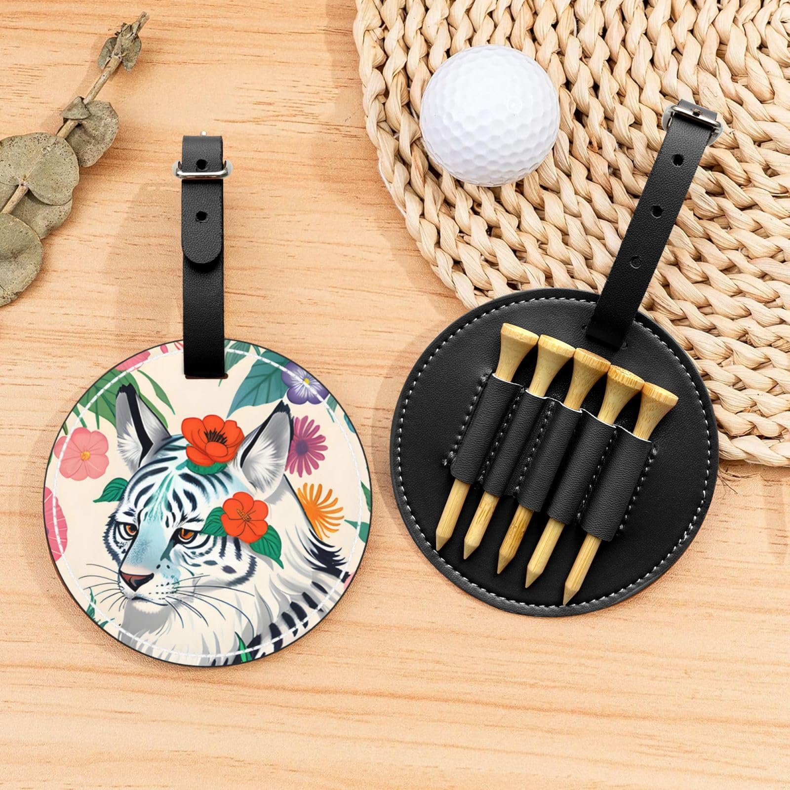 Cute White Tiger Black Golf tee Storage Bag - Durable and wear-Resistant Golf Accessories