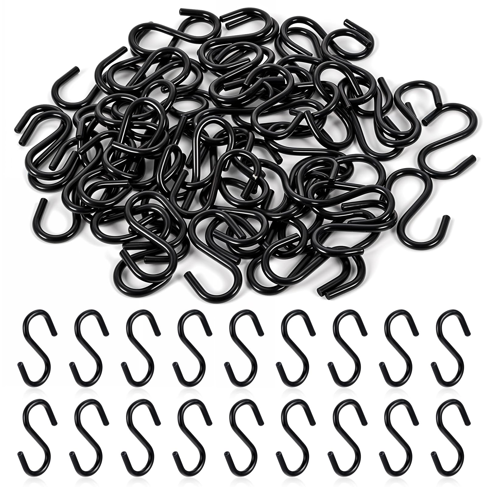 Mozeat Lens 60 Pack 1 Inch Small S Hooks for Hanging, Black Mini Ornament Hooks, Metal Heavy Duty Mini S Hook for Jewelry, Necklaces, Plants, Lights, Potted Plants, Keychain