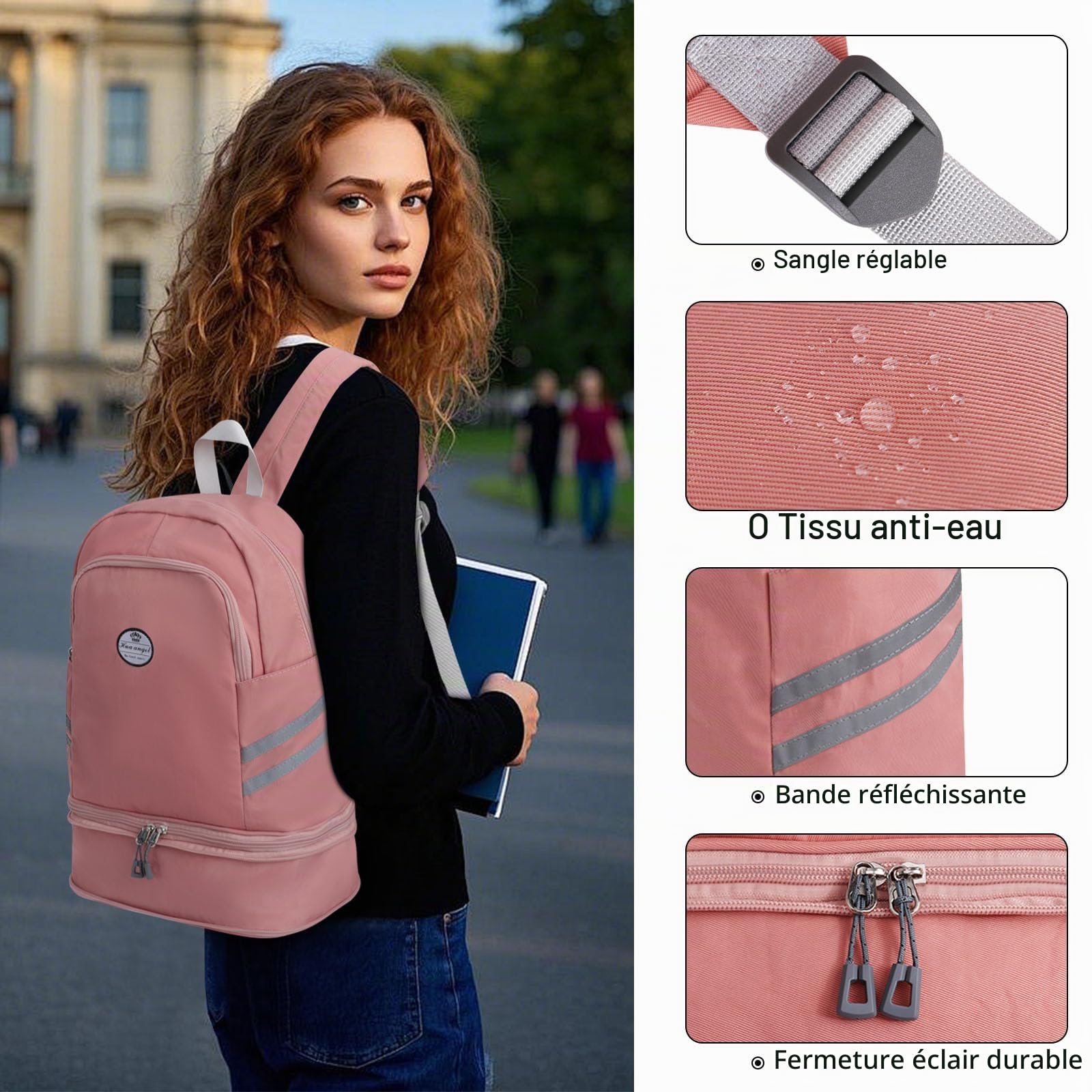 HUA ANGEL Sac à Dos Sport Femme 25-30L con Compartiment Chaussures Extensible & Poche Étanche pour Voyage Piscine Randonnée, Noir