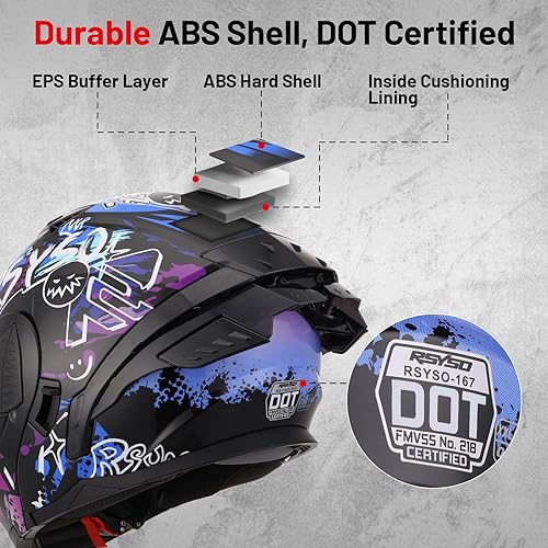 Miniatura 8 de DOT - Casco modular de motocicleta de cara completa, aprobado por DOT, abatible, doble visera, motocicleta, carreras, bicicleta de calle, casco