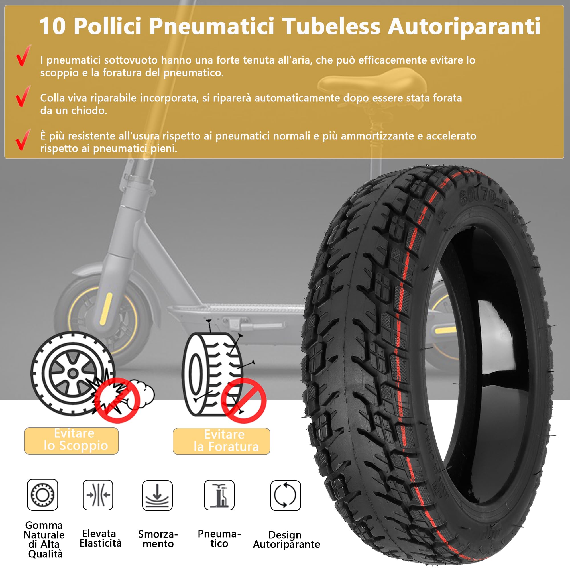 60/70-6,5 Pneumatici Tubeless Tutto Terreno per Xiaomi 5/5 Pro/5 Max, per Ninebot MAX G30/G30D/G30D 2 Monopattini Elettrici Resistenti all'Usura Pneumatici di Ricambio Auto-Riparabili