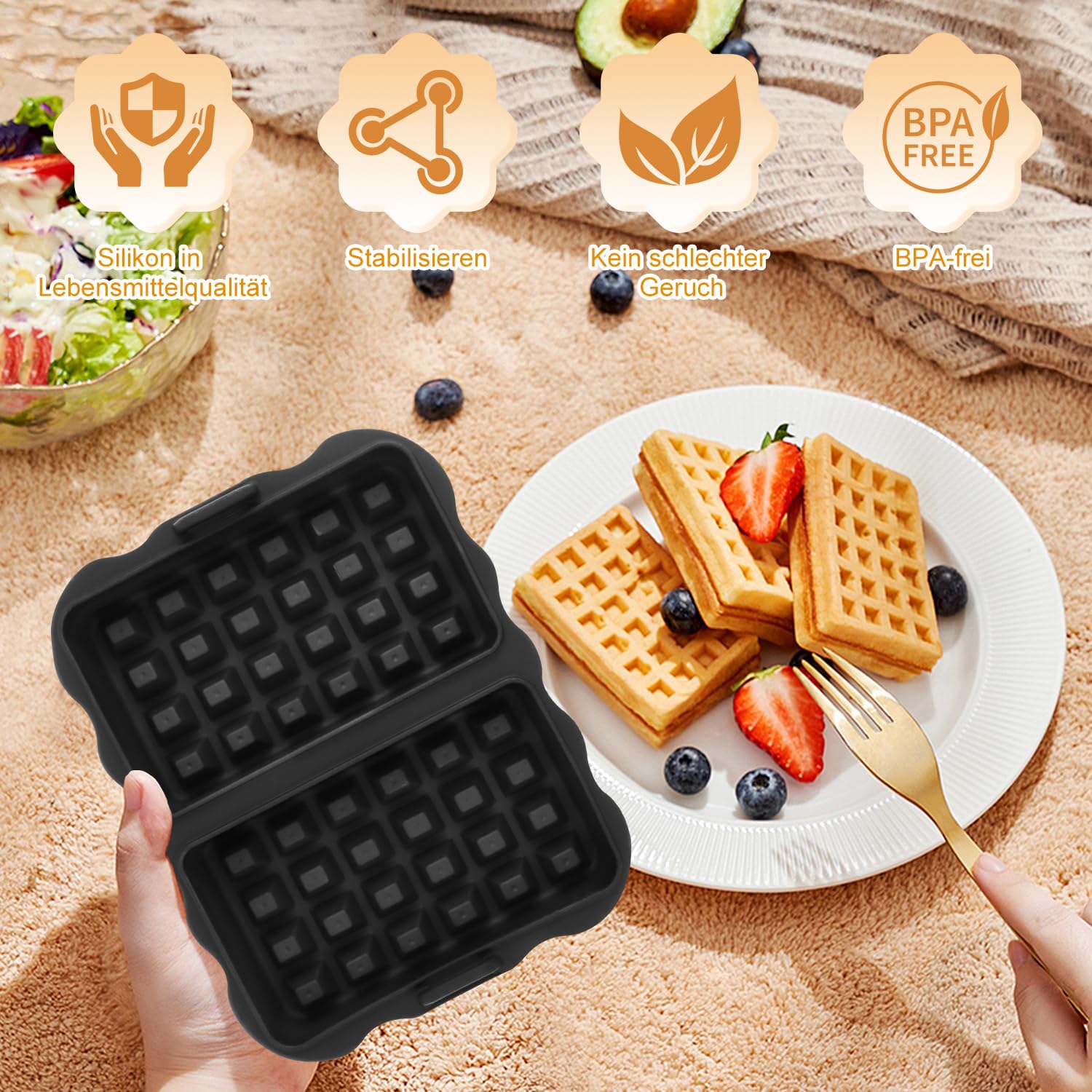 2er Set Silikon-Waffeleinsatz Für Ninja AF300EU, AF400EU, AF451EU, SL400EU, AF500DE – Antihaft, Spülmaschinenfest, Bis 230°C Hitzebeständig