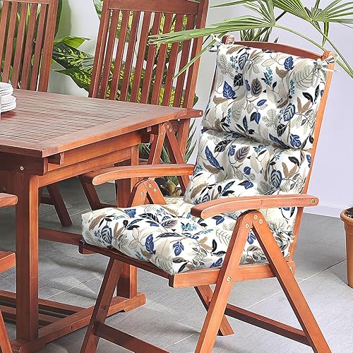 Miniatura 7 de LVTXIII Juego de 2 cojines de asiento y respaldo alto para exteriores, cojín de respaldo alto copetudo para silla mecedora de temporada con lazos,