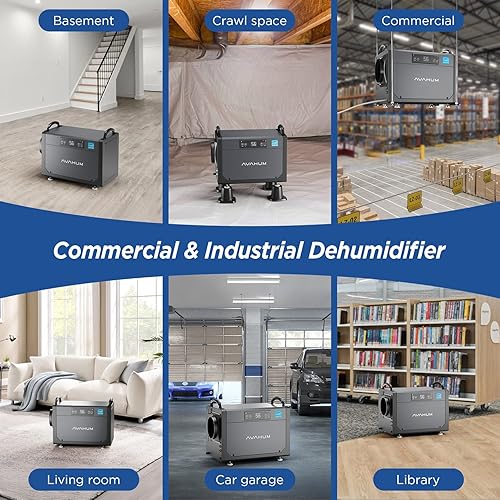 Miniatura 7 de Deshumidificador comercial Crawl Space de 120 pintas, deshumidificador comercial para sótano, toda la casa con manguera de drenaje,