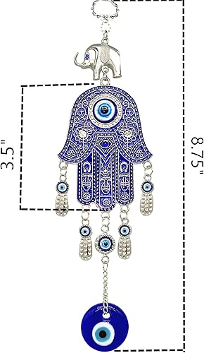 Miniatura 3 de Decoración colgante con protección de manos Hamsa con diseño de mal de ojo azul (con bolsa de decoración mejor) -028