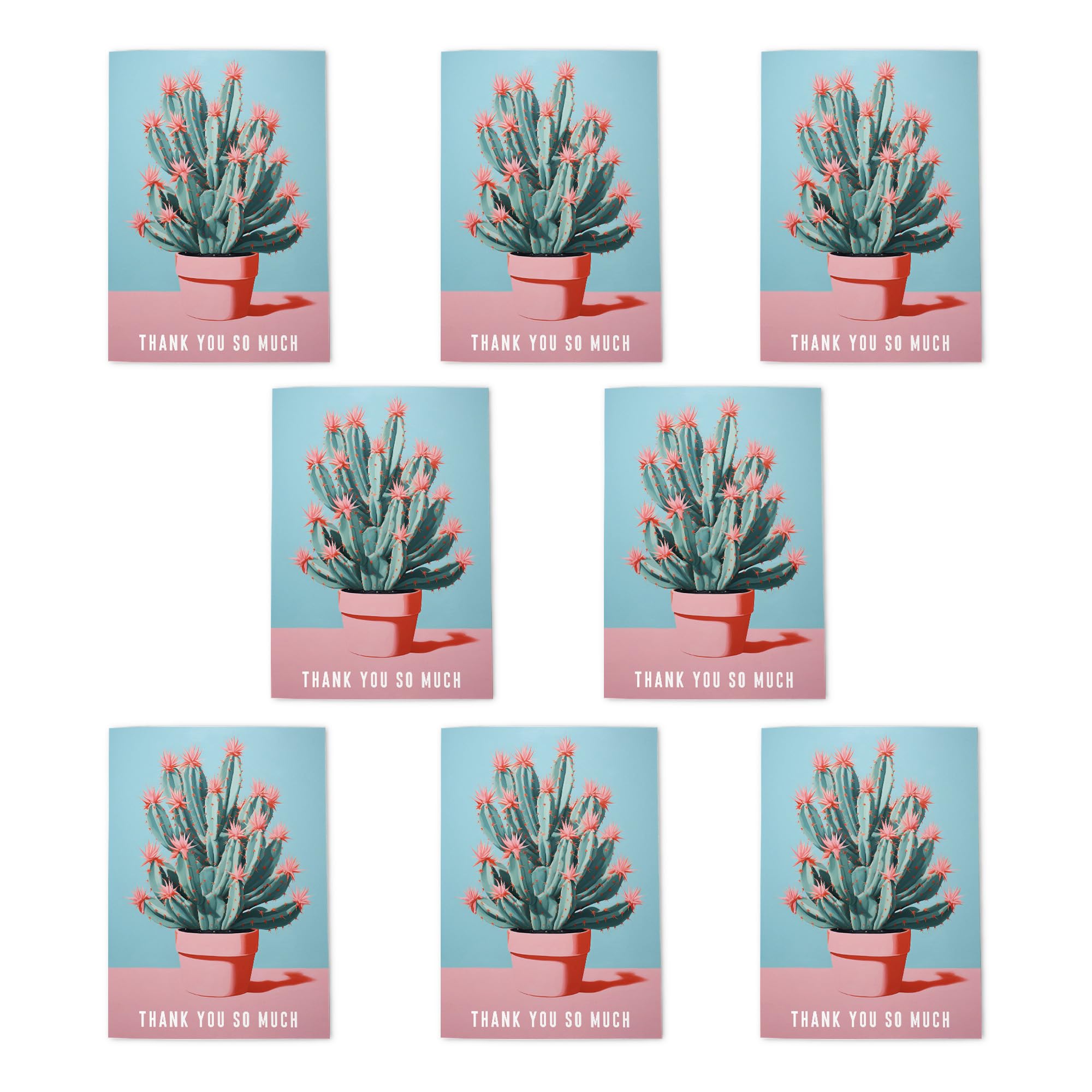 Thank You Blooming Cactus Greeting Cards Pack of 8 Pink Floral Note Cards Any Occasion Blank Inside A6 10x15cm