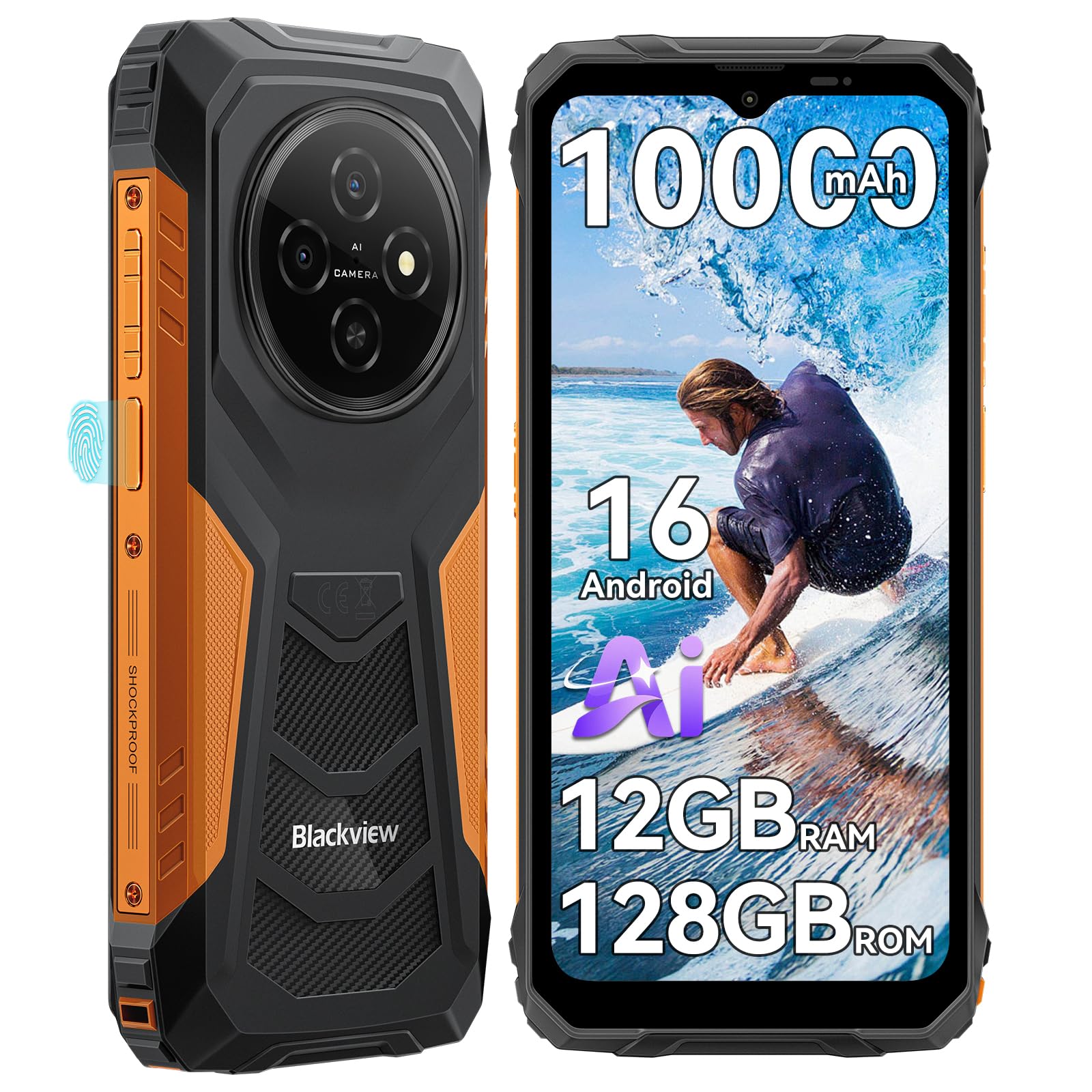 Blackview Movil Irrompible, Batería 10000mAh Movil Resistente 12GB RAM+128GB ROM/TF 2TB Mobile Rugged, 6.56" HD+ 90Hz Teléfono Movil, NFC/OTG/GPS/3 Ranuras/IP68&IP69K/390g/3Años Garantía