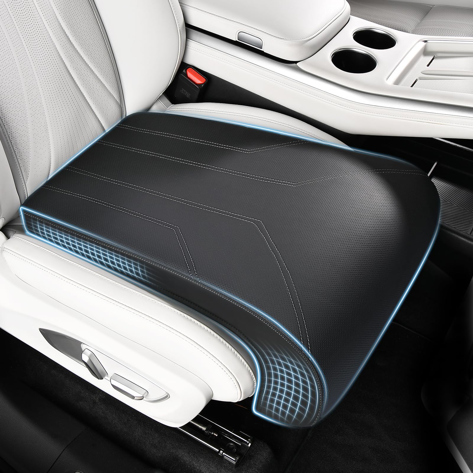 FLORICH Car Seat Extender Leg Support Cushion for Driver Seats Office Chair, Leather Widened seat Cushion for Long Drivers Universal Car Seat Cushion Legs Rest Pads-Balck