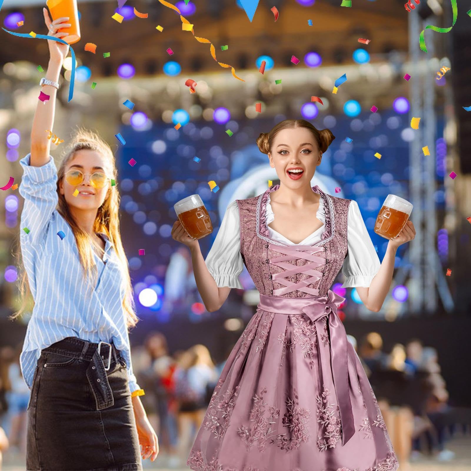 Niemiecki Strój Damski Z Fartuchem Halloween Bawarski Strój Pokojówki | Klasyczna Sukienka Dirndl Piwnej Dziewczyny na Wielkanoc, karnawał, maskaradę, imprezę, sesję zdjęciową,
