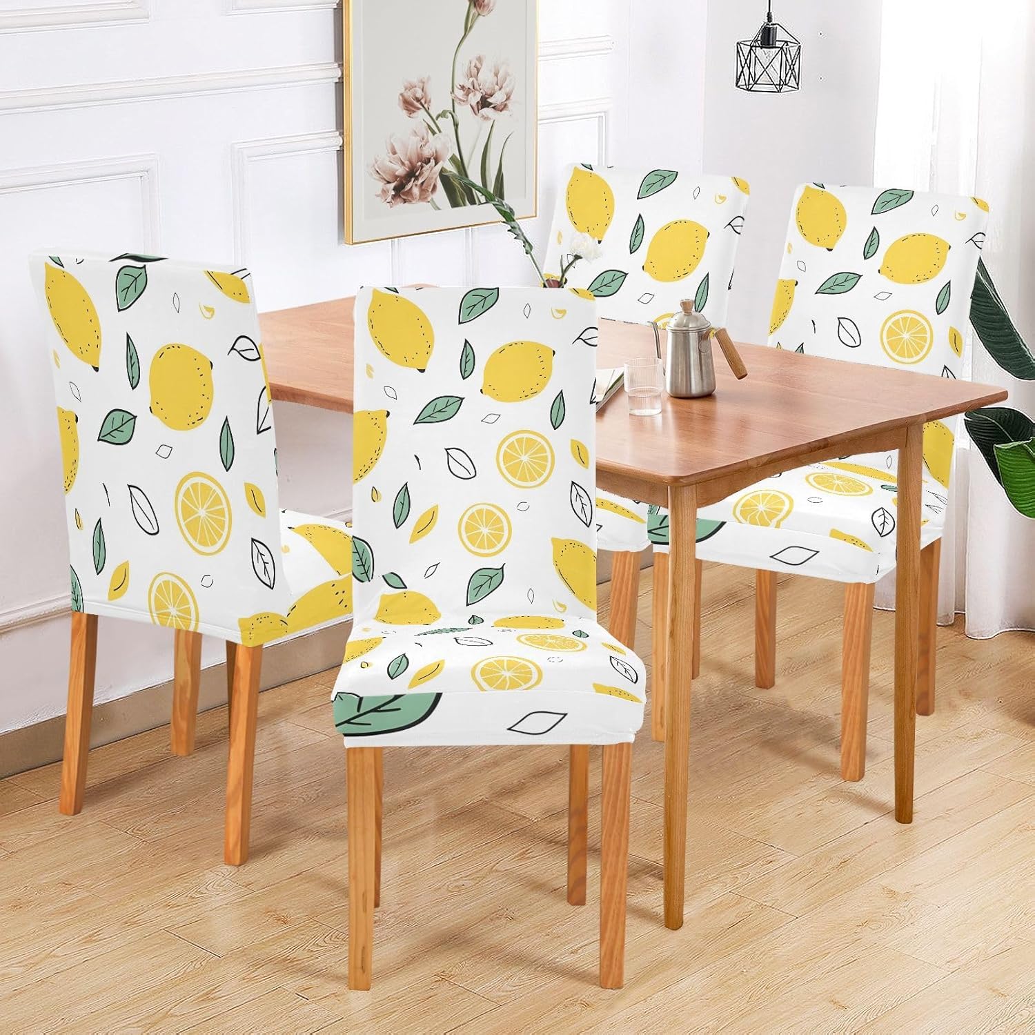 ALAZA Chair Covers for Dining Room, Lemons and Lemon Slices Stretch Chair Cover Sets Chair Protector Removable Washable for Ktichen Restaurant Hotel