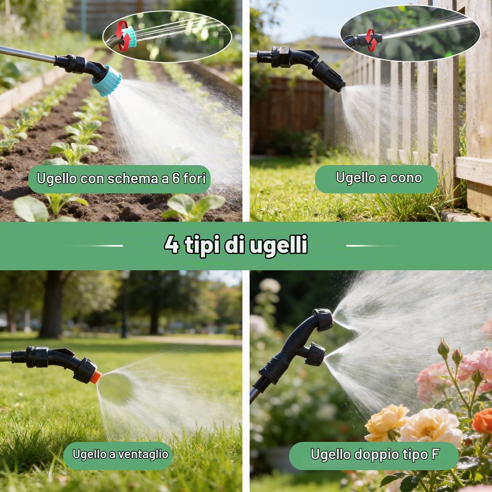 SideKing Pompa Irroratrice a Batteria 8L, Pompa per Diserbante per Giardino con Impugnatura a 3 Velocità, 4 Ugelli, Lancia Telescopica e Tracolla, Spruzzatore Elettrico per Prato, Vialetti e Piante