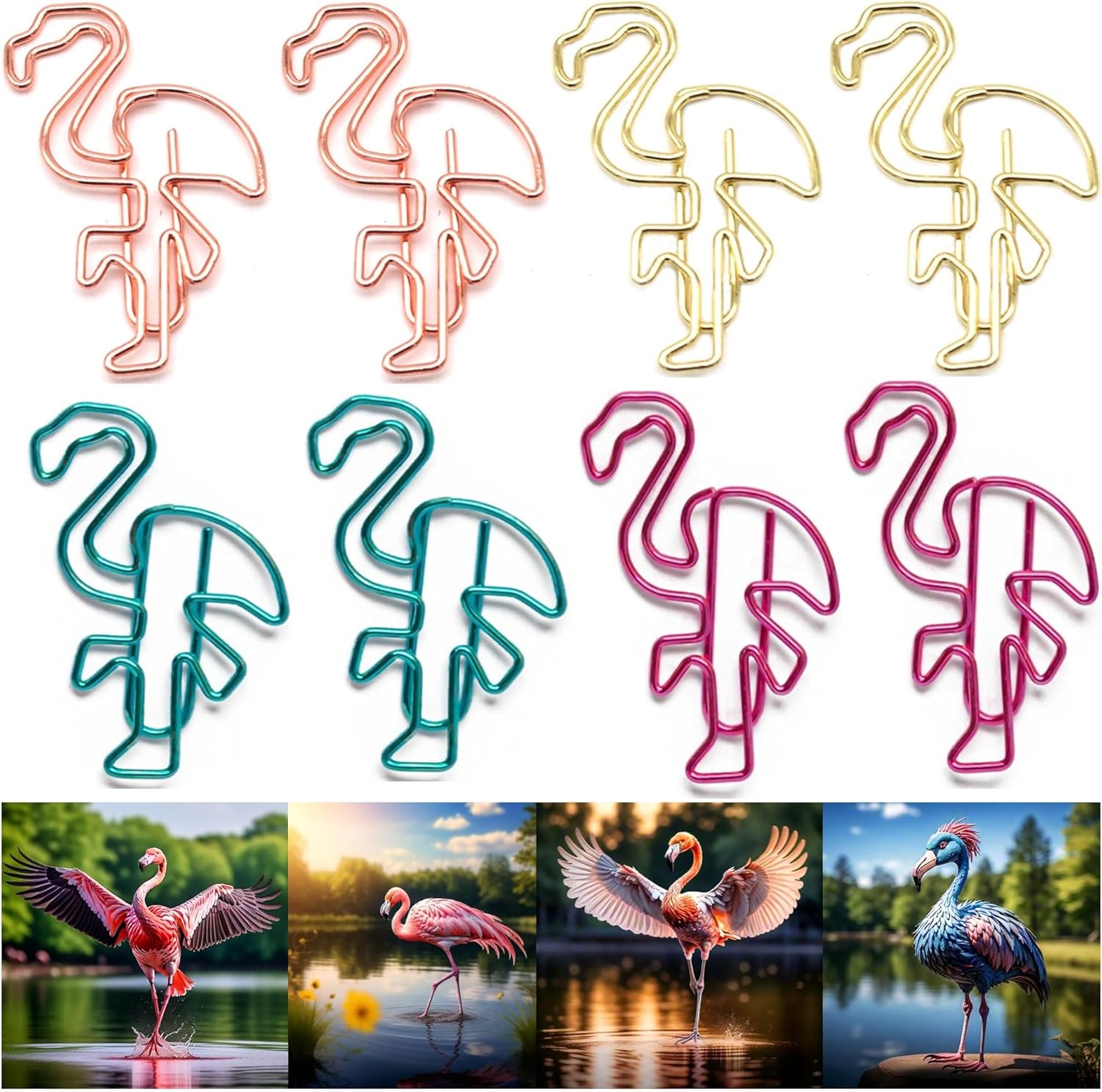 60 Pcs Cute Flamingo-Shaped Paper Clips Set-Colored Metal Paperclips-Fun Office Supplies for File Organizer, Party & Wedding Decor (4 Colors)