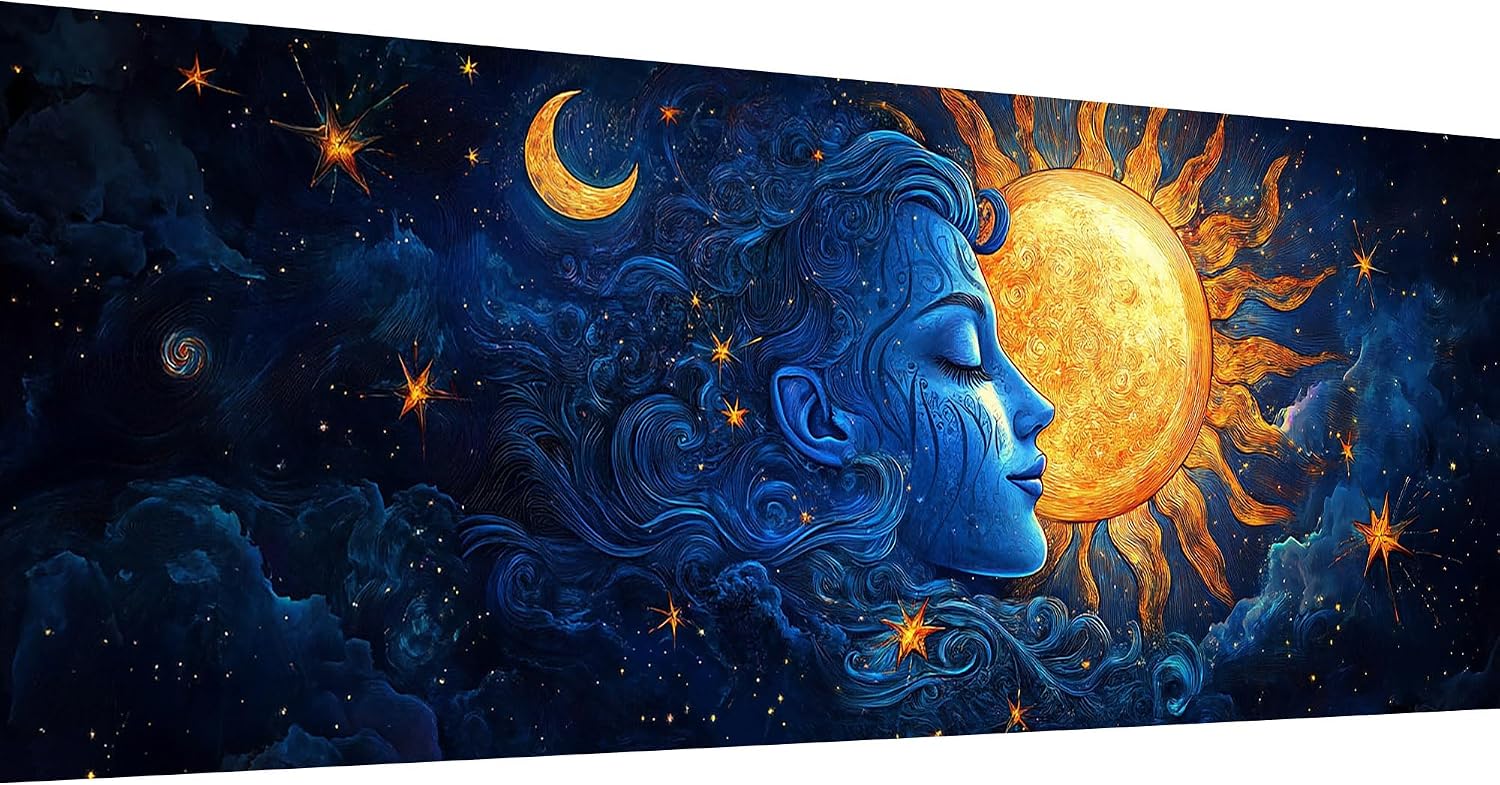 SKRYUIE 5D Large Diamond Painting Kits Abstract - DIY Diamond Art Kits for Adults Moon, Full Round Drill - Crystal Embroidery Cross Stitch - Craft for Wall & Office Decor - 12x30 inch / 30x80 cm