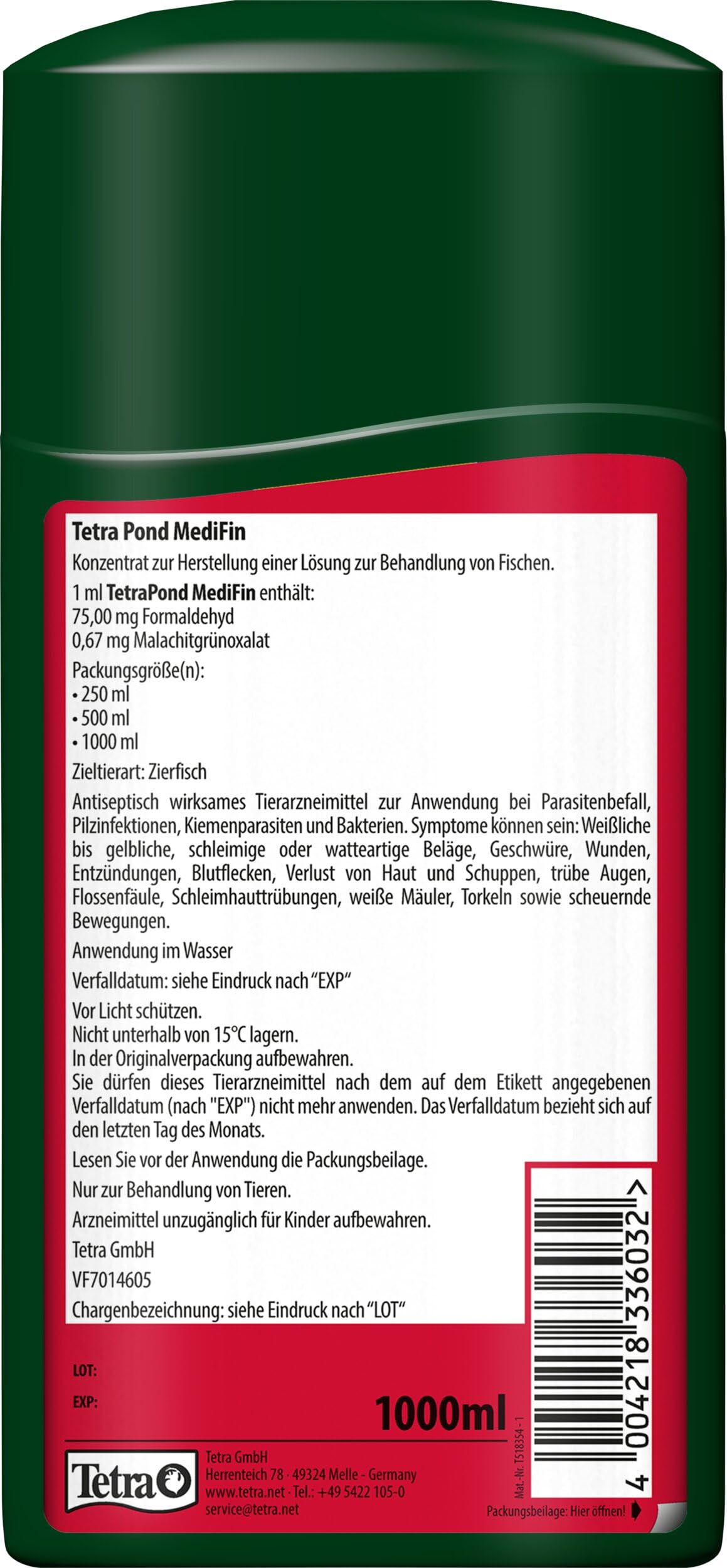 Tetra Pond MediFin - Medikament für Teichfische gegen die häufigsten Krankheiten, auch zur Vorbeugung und Desinfektion, 1 L