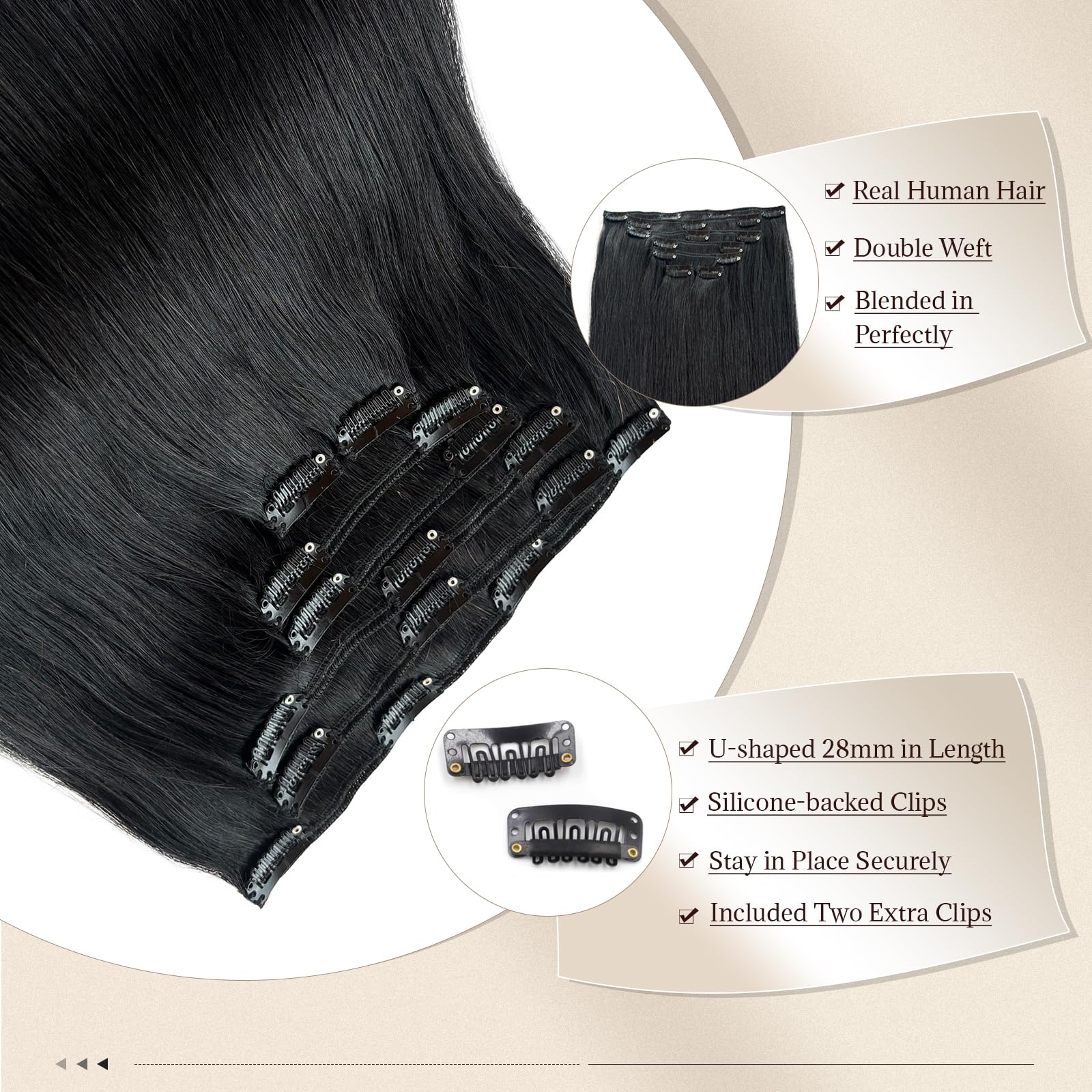 Clip In Human Hair Extensions 15 Inch Thick Long Straight Lightweight Amazon.com : WindTouch Clip in Hair Extensions Real Human  main image 4