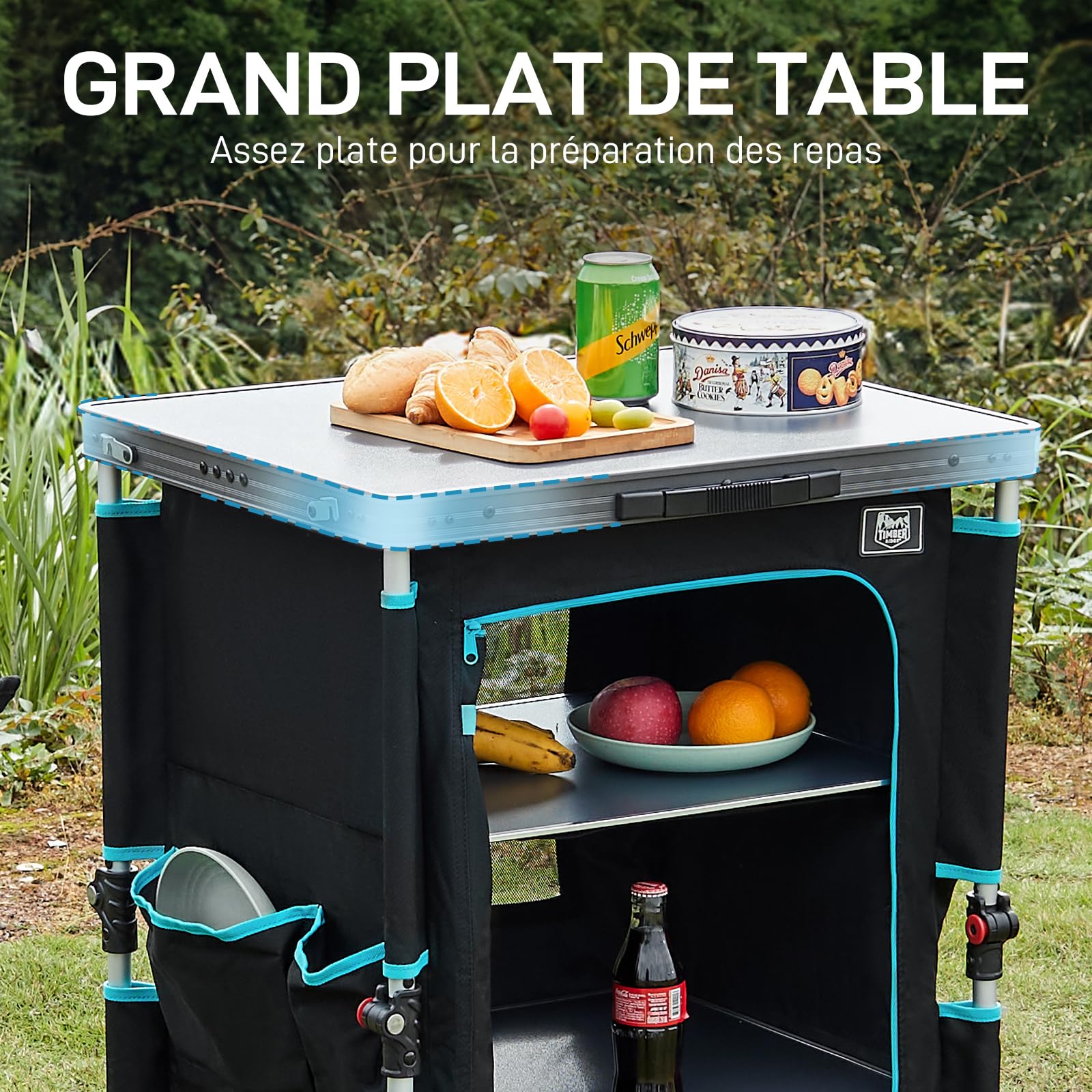 TIMBER RIDGE Placard de Cuisine Pliable Armoire de Camping Compact pour Intérieur Extérieur Jardin Compartiments de Rangement avec Poches Latérals