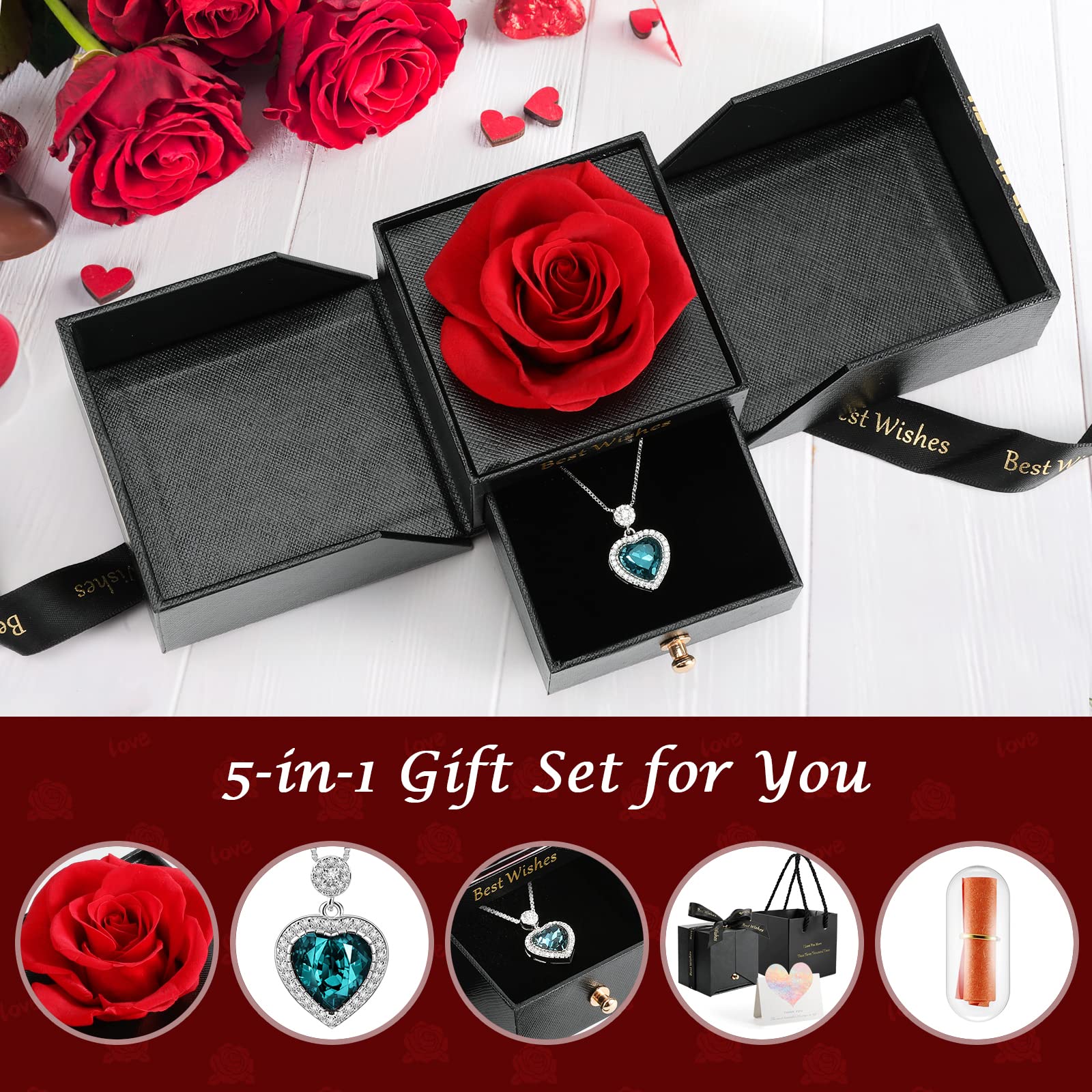 Collar De Rosa Preservada Con Corazón De Plata Esterlina 925, Rosa Eterna Regalo Para Su Esposa, Novia En Navidad, Día De San Valentín, Aniversario, Boda, Regalo De Cumpleaños Para Mamá, Abuela