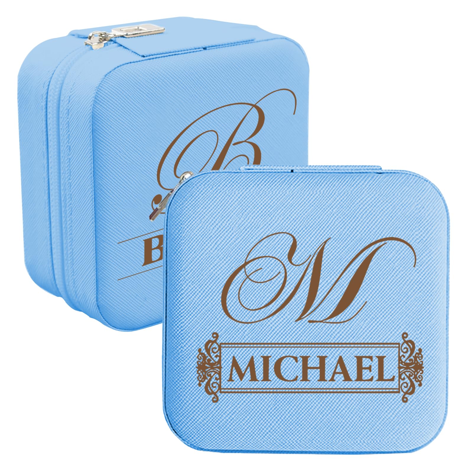 Personalised Travel Jewellery Box with Name and Initials for Women, Custom Small Travel Jewellery Case as Bridesmaid Proposal Gifts, Personalised Gifts for Women, Birthday, Wedding, Christmas, Bridesm