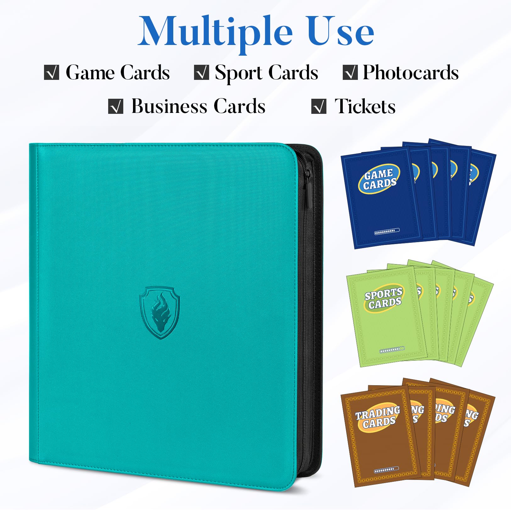 Fabmaker - Carpeta de tarjetas con cremallera de alta calidad, con 12 bolsillos, 912 bolsillos, álbum de colección de tarjetas con cremallera de poliuretano, resistente soporte lateral para MTG, TCG,