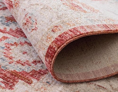 Miniatura 7 de Unique Loom Noble Collection - Alfombra de área tradicional, envejecida, vintage, botánica, frontera, 2 pies 7 pulgadas x 10 pies, rojoazul