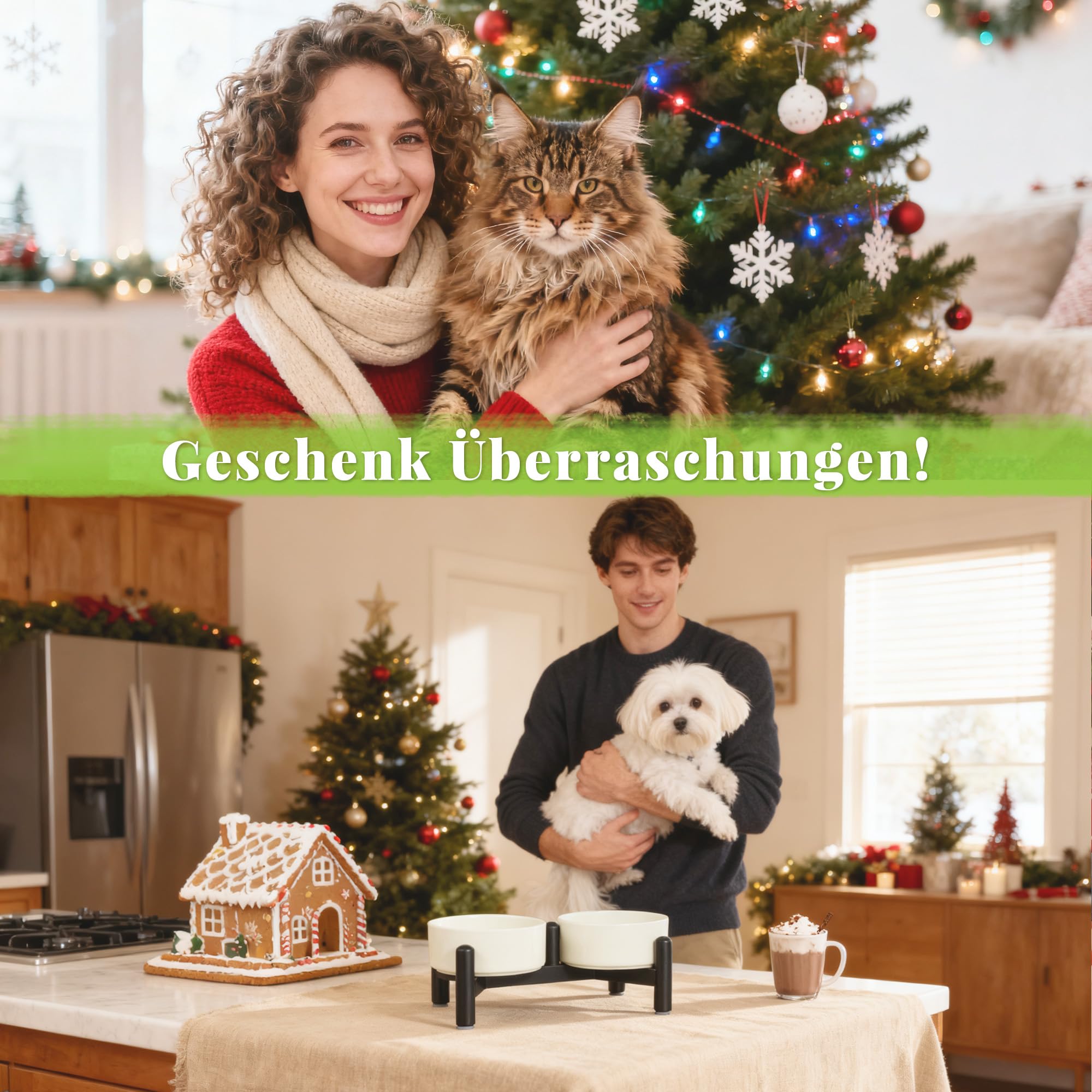 Keramik Hundenapf Erhöht mit Edelstahl-Ständer - Stylisch Doppelnapf Futterstation für Katzen und Kleine Hunde - rutschfest Hund Napf Set für Futter und Wasser - 140g / 260ml - Höhe 10cm - Blau