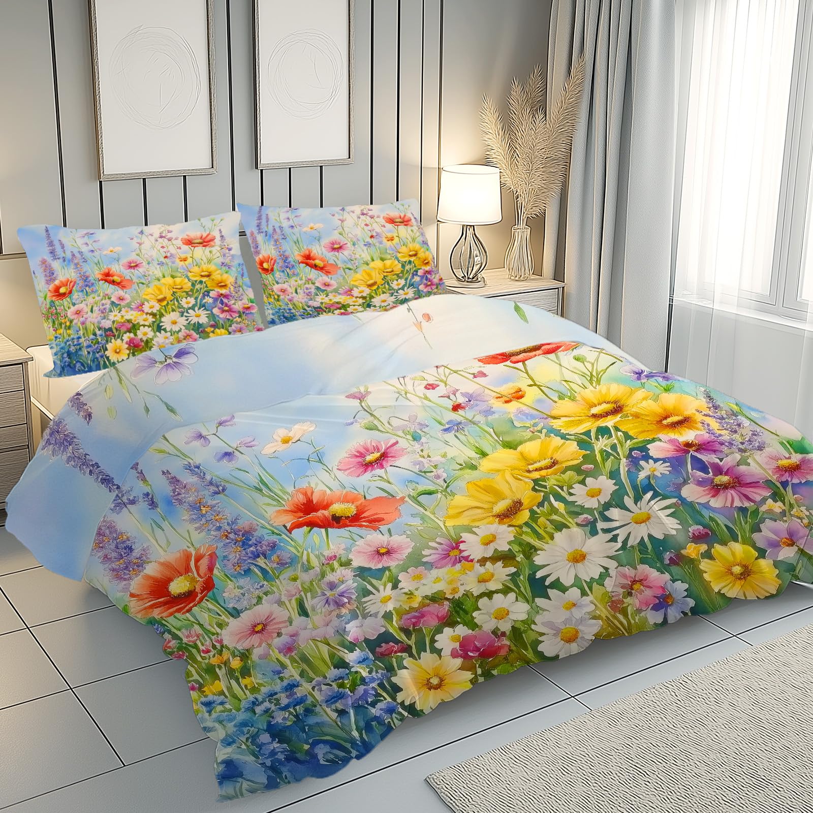 Housse de couette 240x260 florale aquarelle pour une chambre style nature