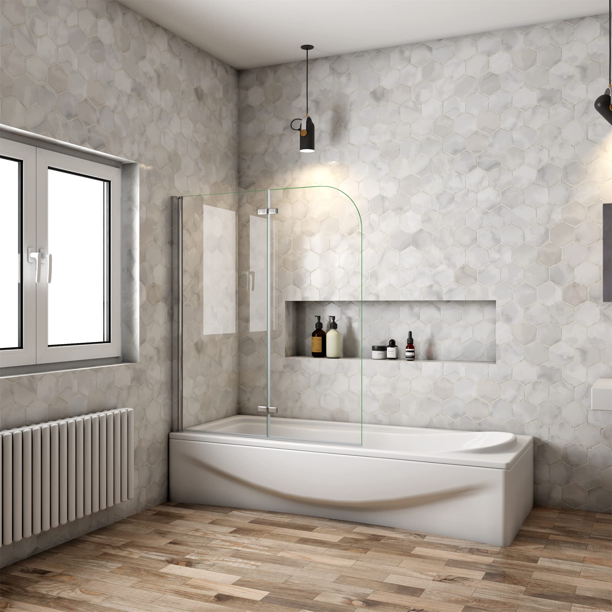 Mampara Ducha para Bañera - Abatible 2 Hojas - Cristal Templado 6mm - Plegable - (980-1000) X1400mm