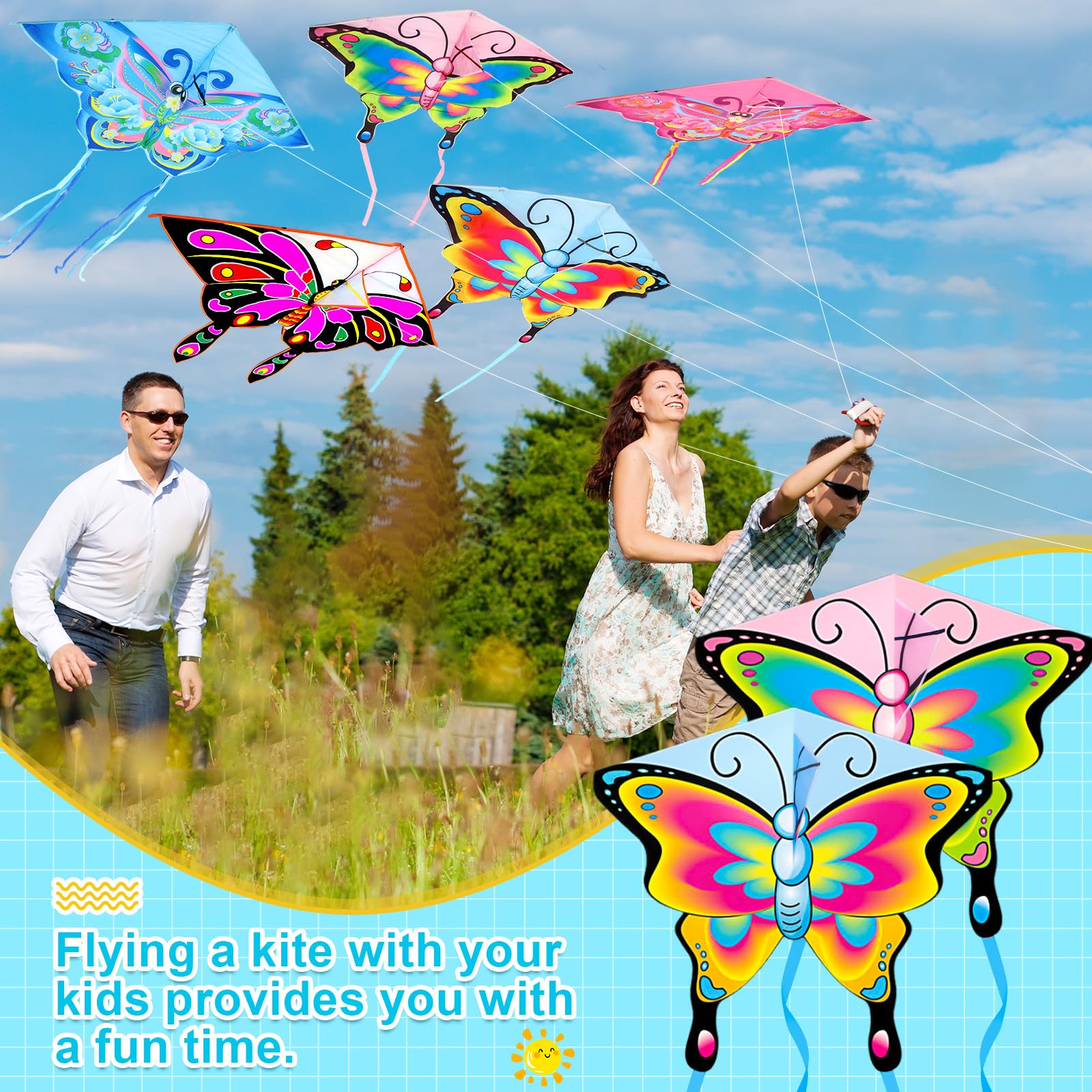 Foilswirl 8 Pack Butterfly Kites for Kids Easy to Fly Colorful Beach Kites for Children Adults with 8 Pcs 109 Yard String Spool Nylon for Spring Outdoor Game Activities - Image 5