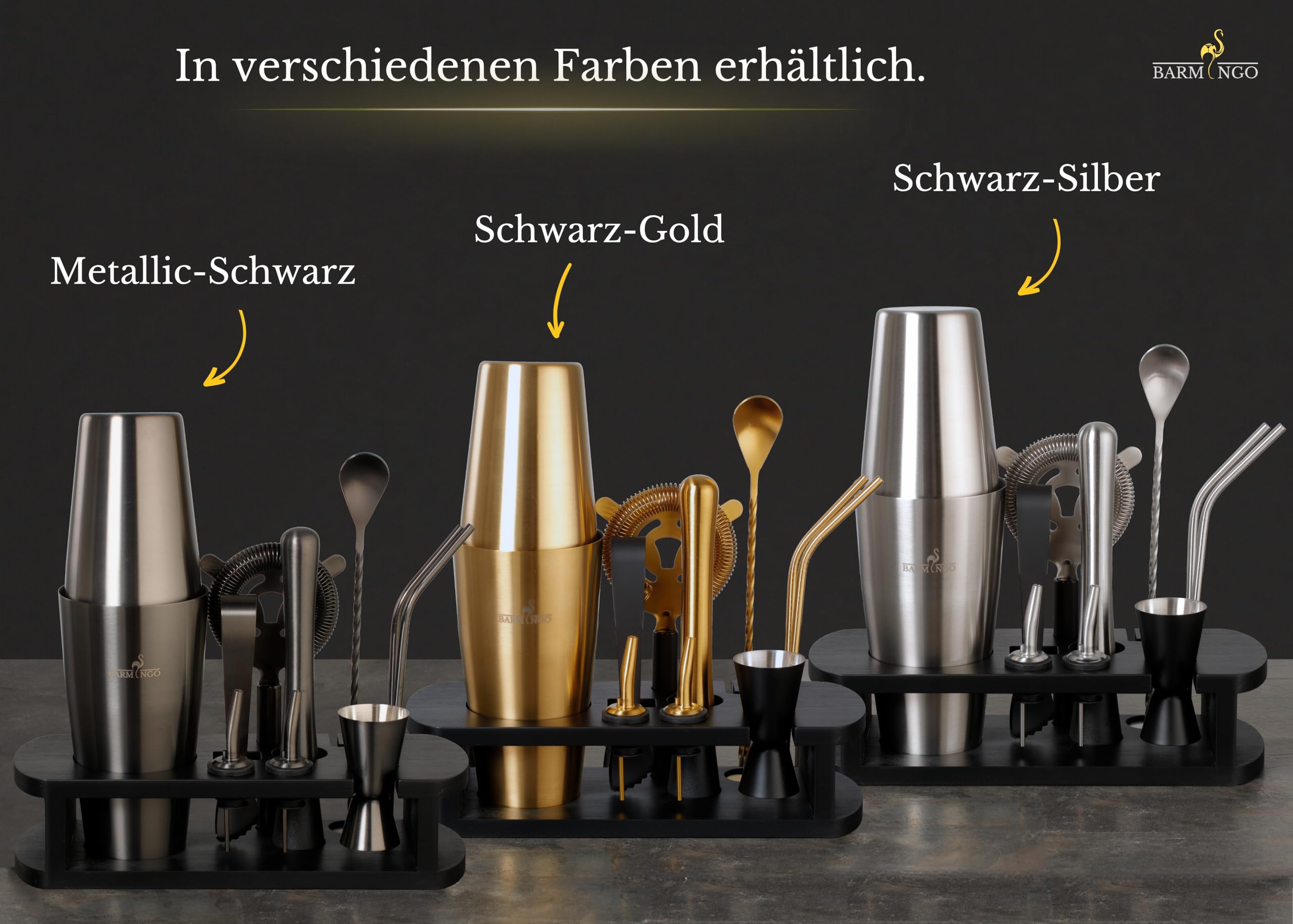 Set da cocktail in acciaio inox, 11 pezzi – 825 ml Boston Cocktail Shaker Set con supporto e accessori bar, set shaker da cocktail, set da bar | shaker Boston | nero oro