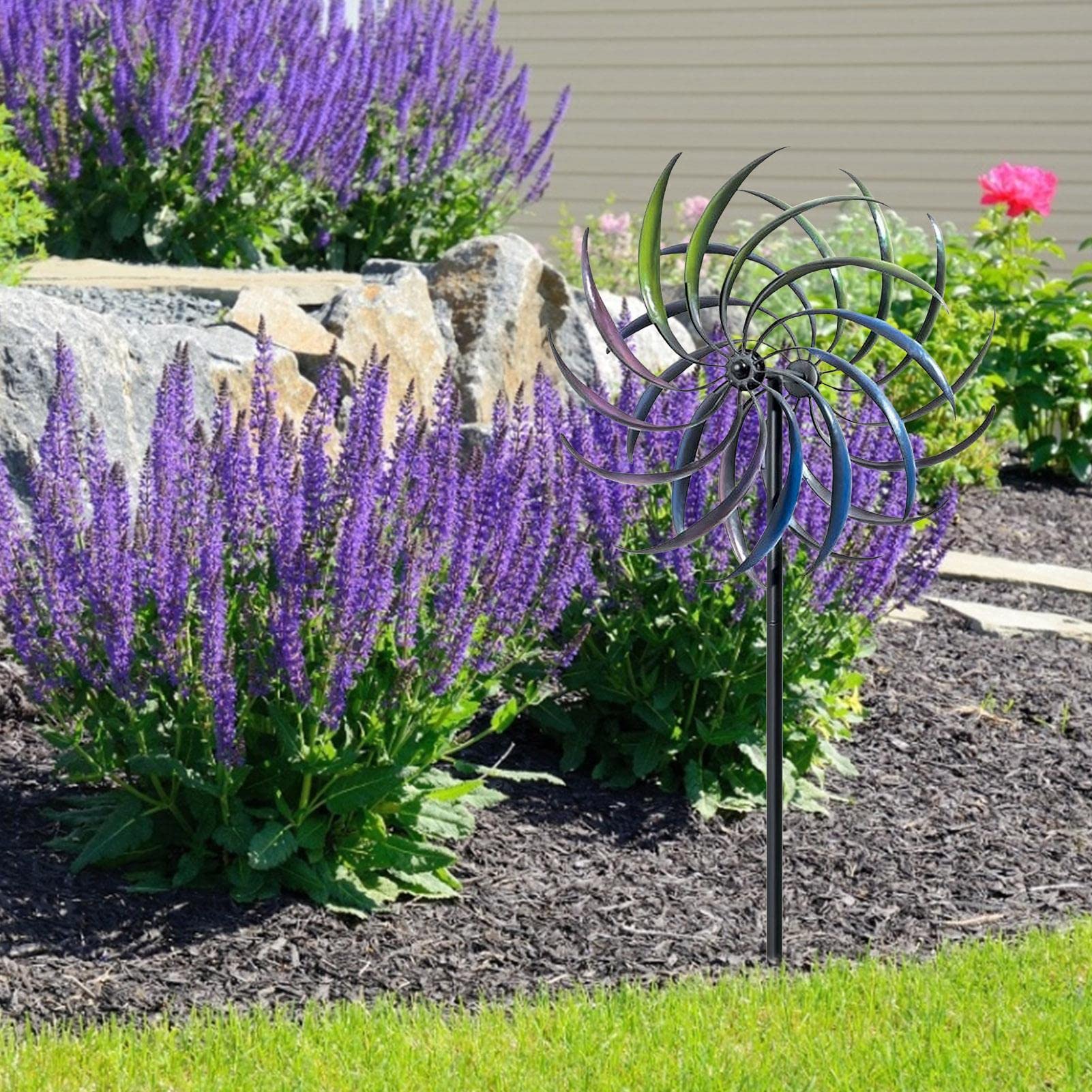 Windspiele Schönes Und Großes Windrad Für Garten - Metall - Ø 40,5cm / Höhe: 200cm - Wetterfest - Hochwertige Qualität & Stabiler Standstab - Gartenstecker/Metallwindrad/Windräder - Gartendeko