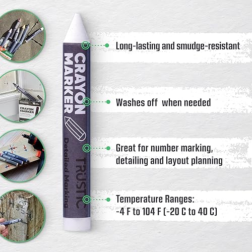 Miniatura 2 de Trustic Marcador universal de cera de crayón para industrial y artesanía, marcado detallado en madera, cartón metálico, cerámica, hormigón, vidrio,