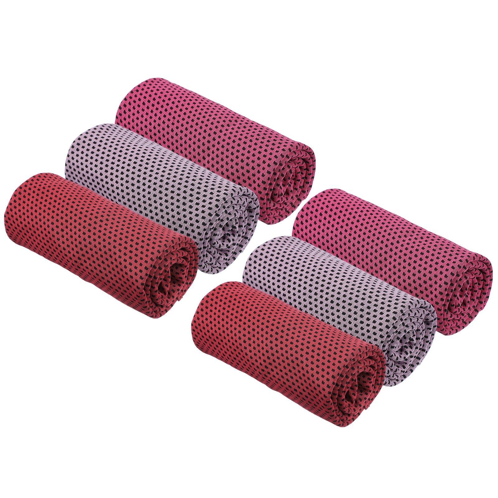 PATIKIL Cooling Towel 40"x12", 6Pcs Ice Towel for Neck and Face, Soft Breathable Chilly Sweat Absorbing for Yoga Sports Camping Fitness Running Golf, Rose Red/Red/Pink