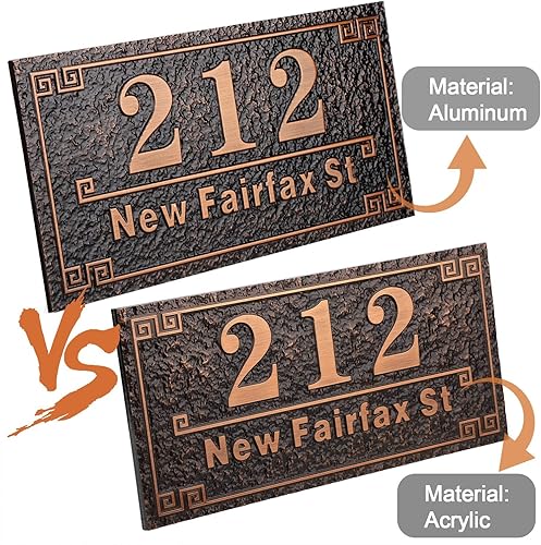 Vista 22 de Placa de dirección personalizada para vivienda con números fundidos de 12 pulgadas para exteriores, placa de identificación de dirección clásico-04