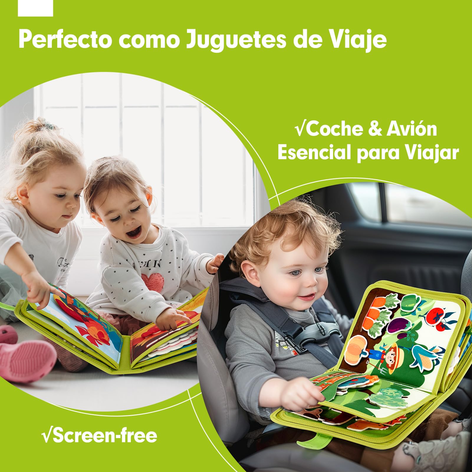 hahaland Libro Montessori 1 año - 20 en 1 Busy Board de Actividad, Libro Interactivo Juguetes Montessori para Niños 1 2 3 años - 10 Páginas Animales Granja