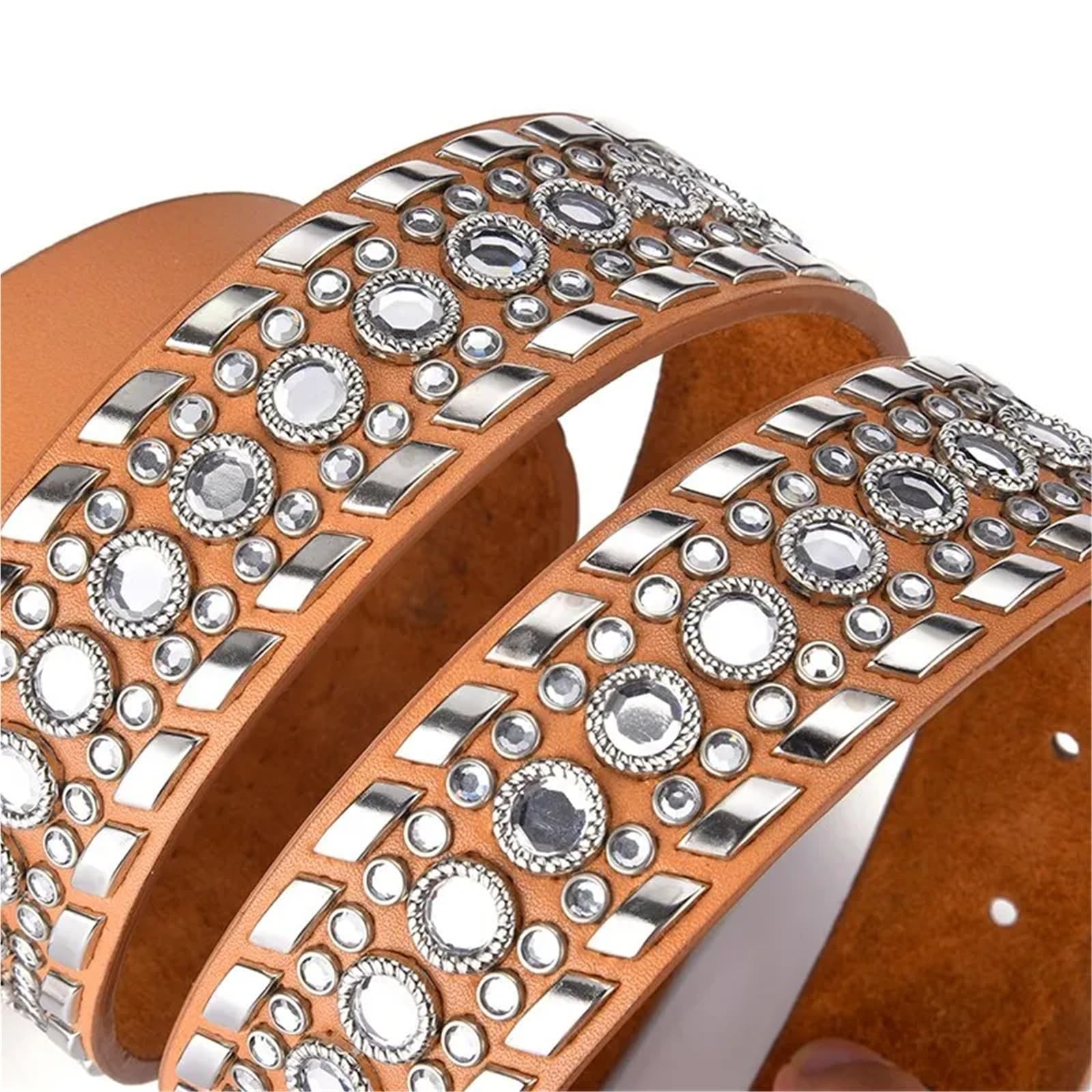 Cinturones Mujer Vaqueros de mujer con diamantes de imitación, cintura grande, diseño de remache brillante occidental, cuero de PU, juego de palabras de Hip Hop artificial