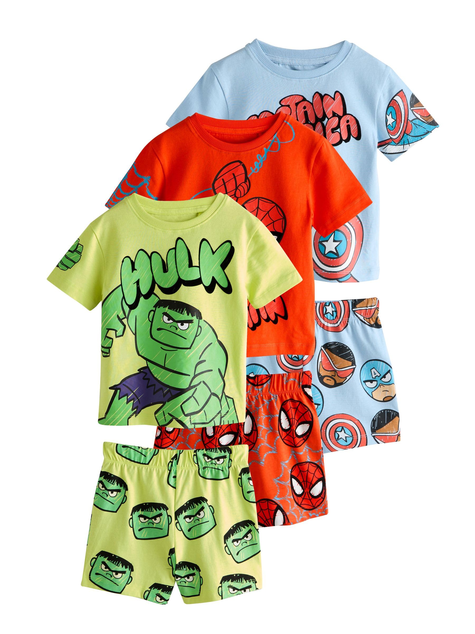 NEXT Jungen 3er-Pack Kurze Schlafanzüge, Marvel