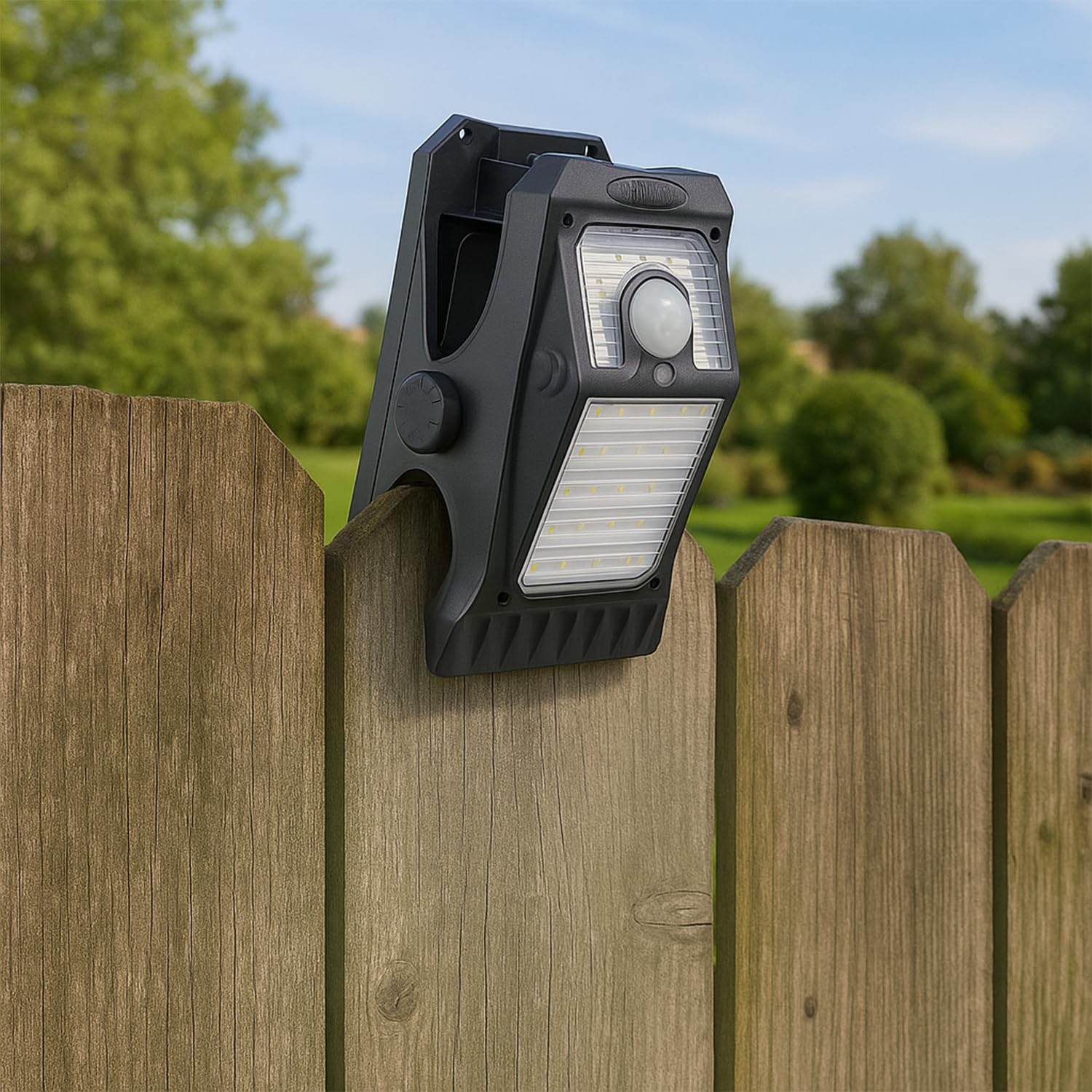 BEPER P207ILO003 Lampada Solare con Clip, Luce LED da Esterno con Sensore di Movimento, 3 Modalità di Illuminazione, Ricarica Solare, IP65, per Giardino, Recinzioni e Campeggio