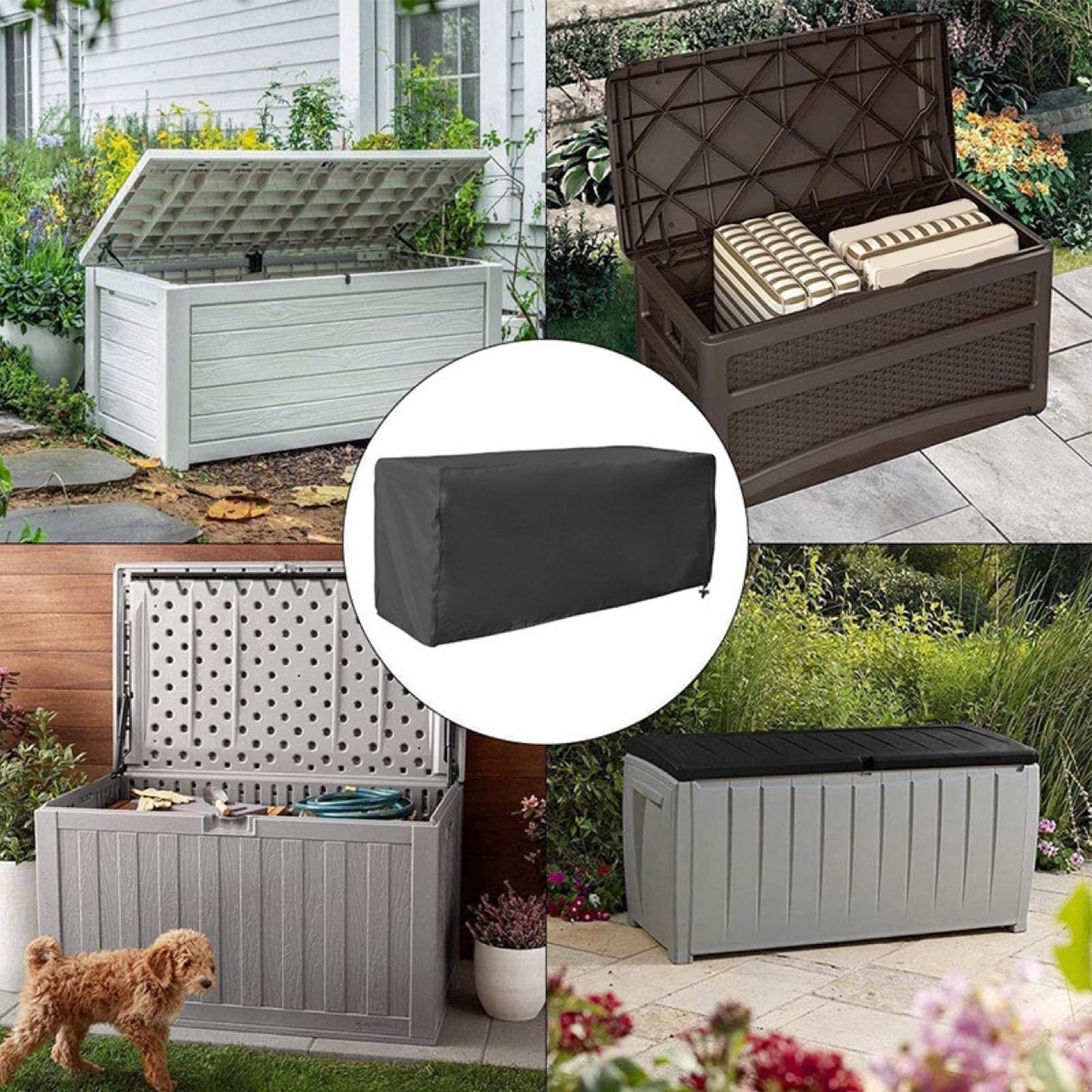 Housse de protection pour coffre à coussins de jardin - Bâche de protection 100 cm - Imperméable aux UV et aux UV - 123 x 62 x 55/130 x 60 x 71 cm - Noir