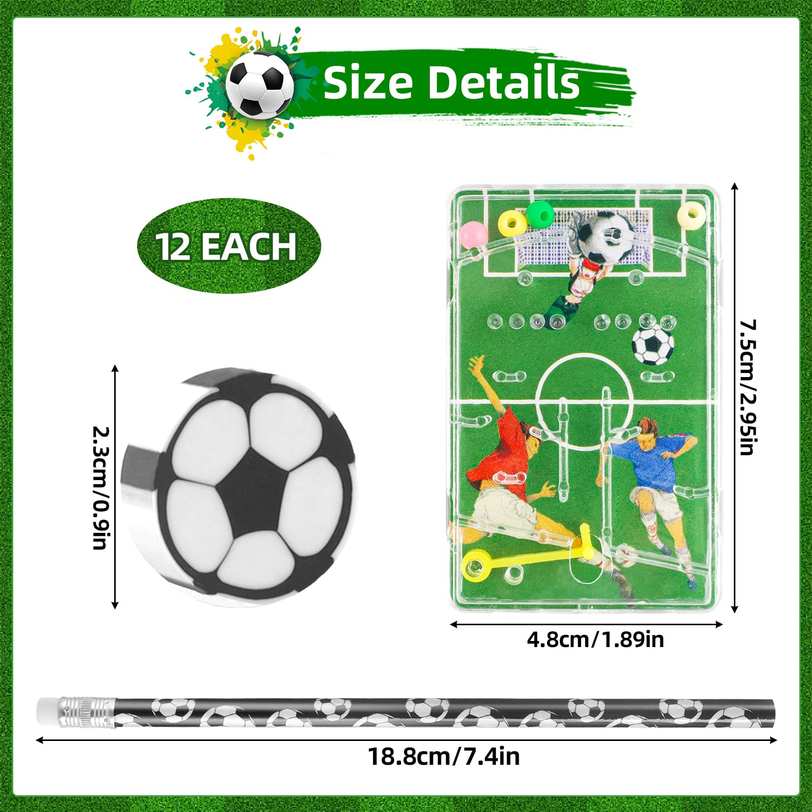 Lot Crayons, Gommes Et Flipper Football – 12+12+12 Pièces – Papeterie Scolaire Cadeau Enfant Sportif