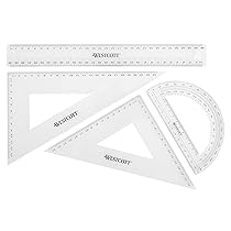 Westcott Set geometrico 4 pezzi | Set matematico con righello da 30 cm, triangoli geometrici da 45° e 60°, goniometro da 180° | Plastica trasparente | E-10304 00