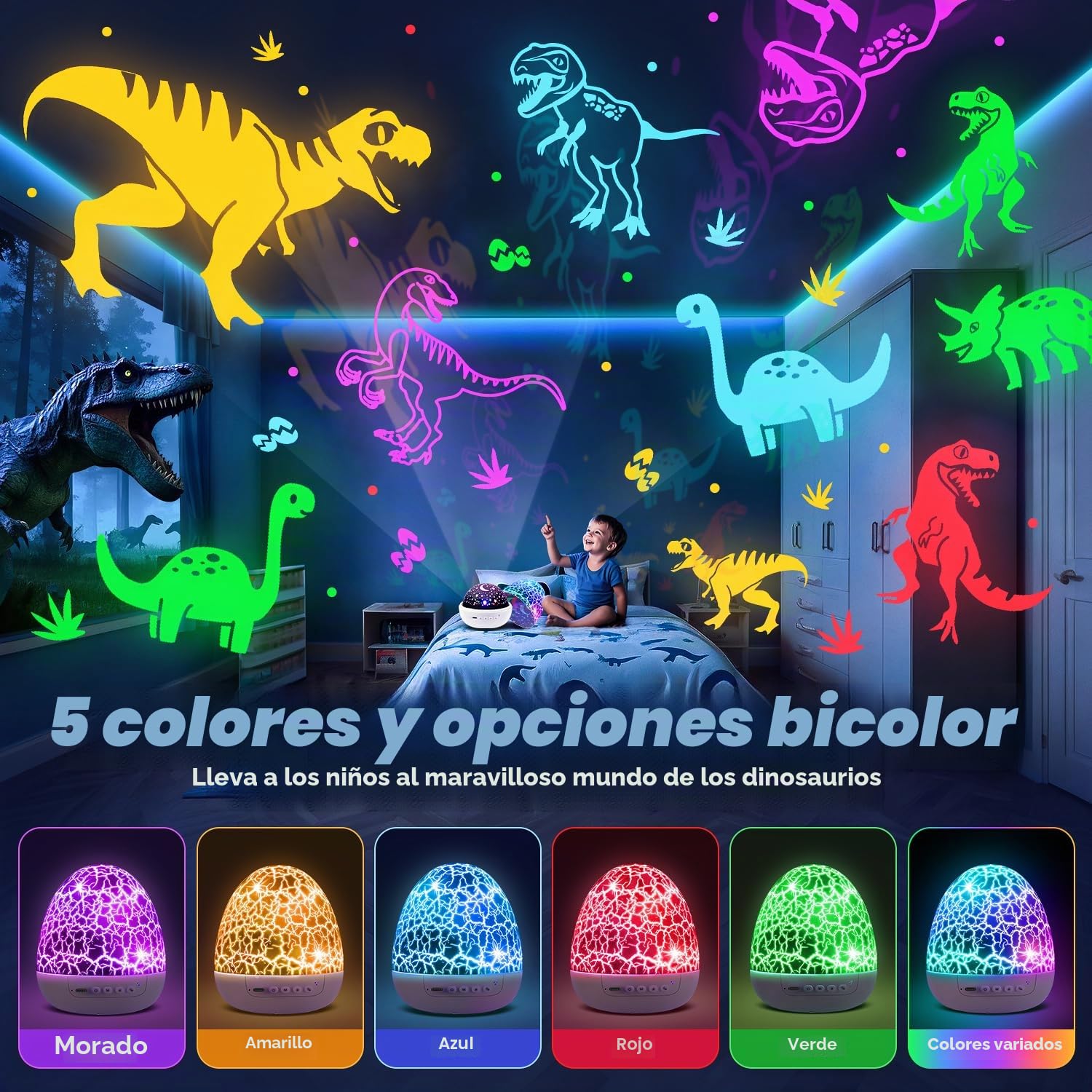 Staryou Proyector Estrellas Infantil,15 Música y 3 Temas Luz Nocturna Infantil,Luz Bebe Nocturna,Dinosaurios Juguetes con Control Remoto,3 Niveles de Intensidad y Temporizador,Juguetes Infantiles 0-6