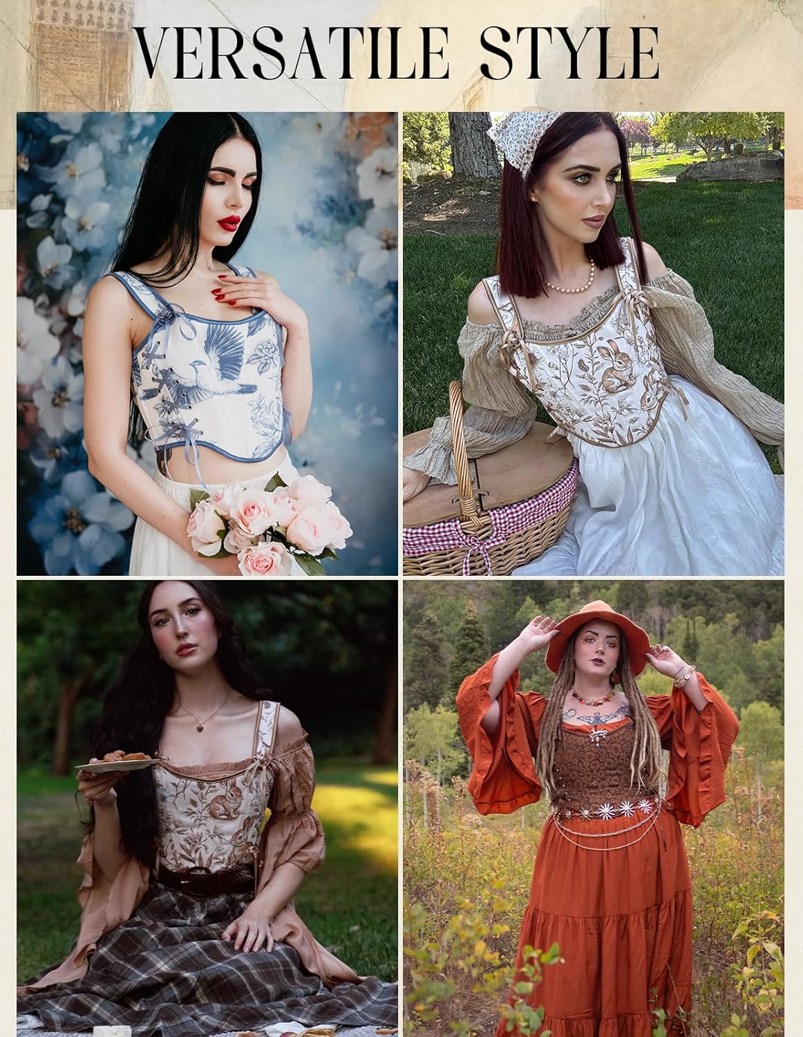 Scarlet Darkness Corset Tops for Women Renaissance Lace Up Floral Bustier Tops Size 6-16 - Image 4