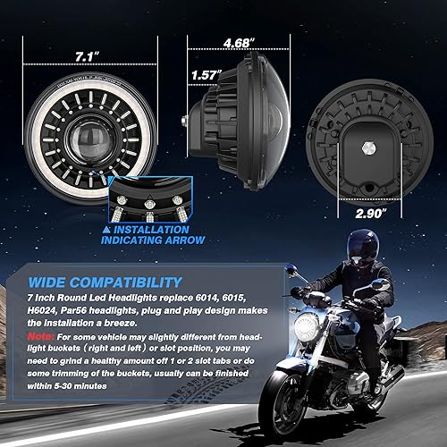 Miniatura 6 de MICTUNING J1 - Luz de estacionamiento antideslumbrante 1000% más brillante de 7 pulgadas con gradiente de arranque Welcome Halo, luz de motocicleta