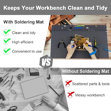 23.7'' x 13.8'' Extra Large Soldering Mat with ESD Wrist Strap & Ground Cord, 932°F Heat Resistant Silicone Solder Mat, Large Repair Work Mat for Electronic, Cellphone, Laptop Repair (Grey)