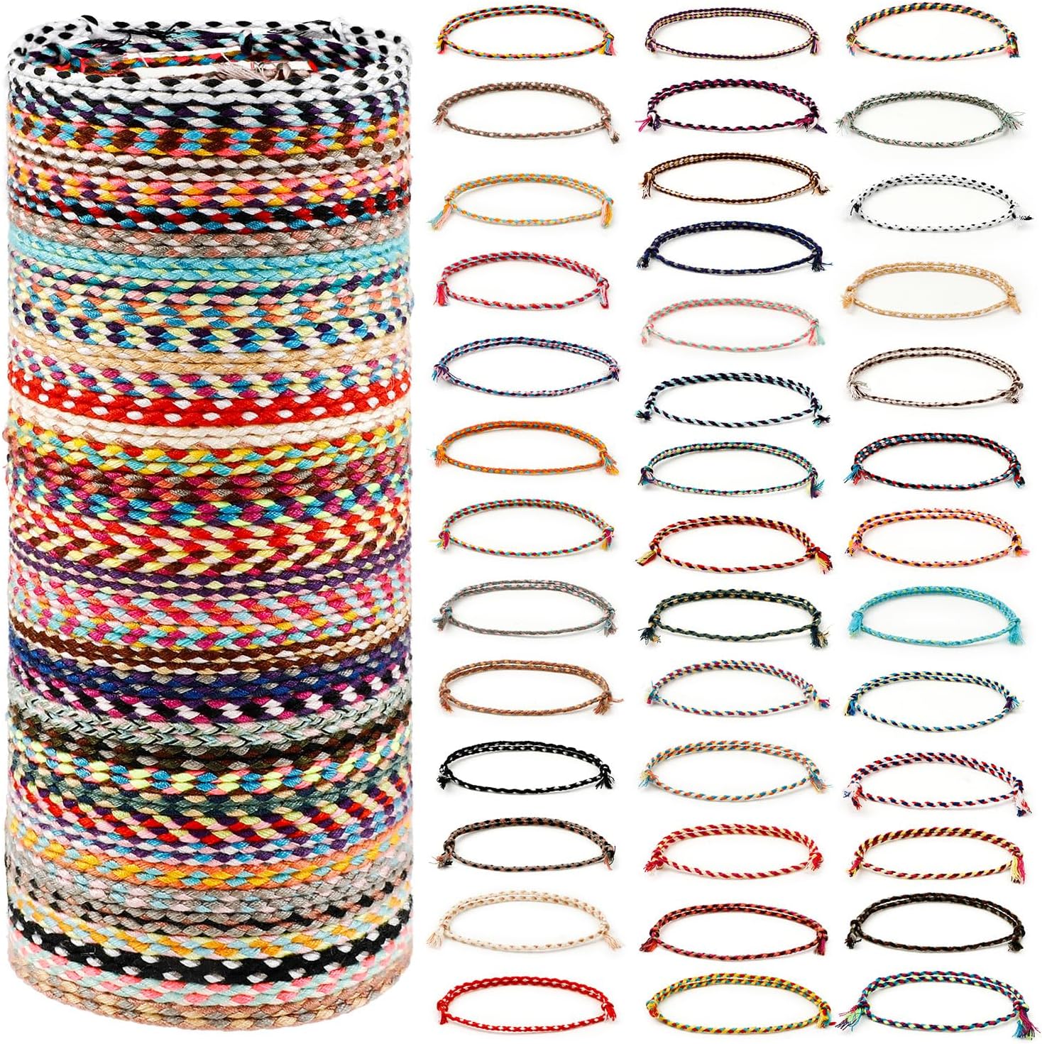 120Pcs Woven Wrap Friendship Bracelets, Adjustable Friendship Bracelets Bulk, Handmade Braided Bracelets for Women Men Party Favors Birthday Gifts