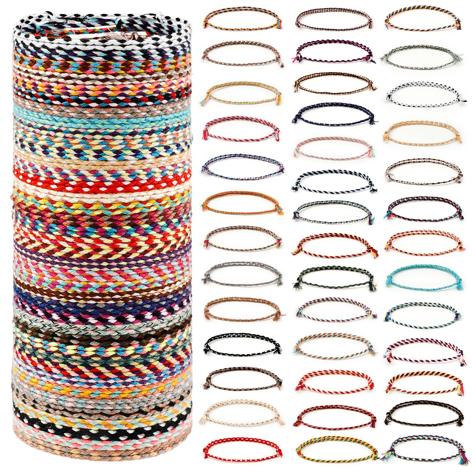 - 120Pcs Woven Wrap Friendship Bracelets, Adjustable Friendship Bracelets Bulk, Handmade Braided Bracelets for Women Men Party Favors Birthday Gifts