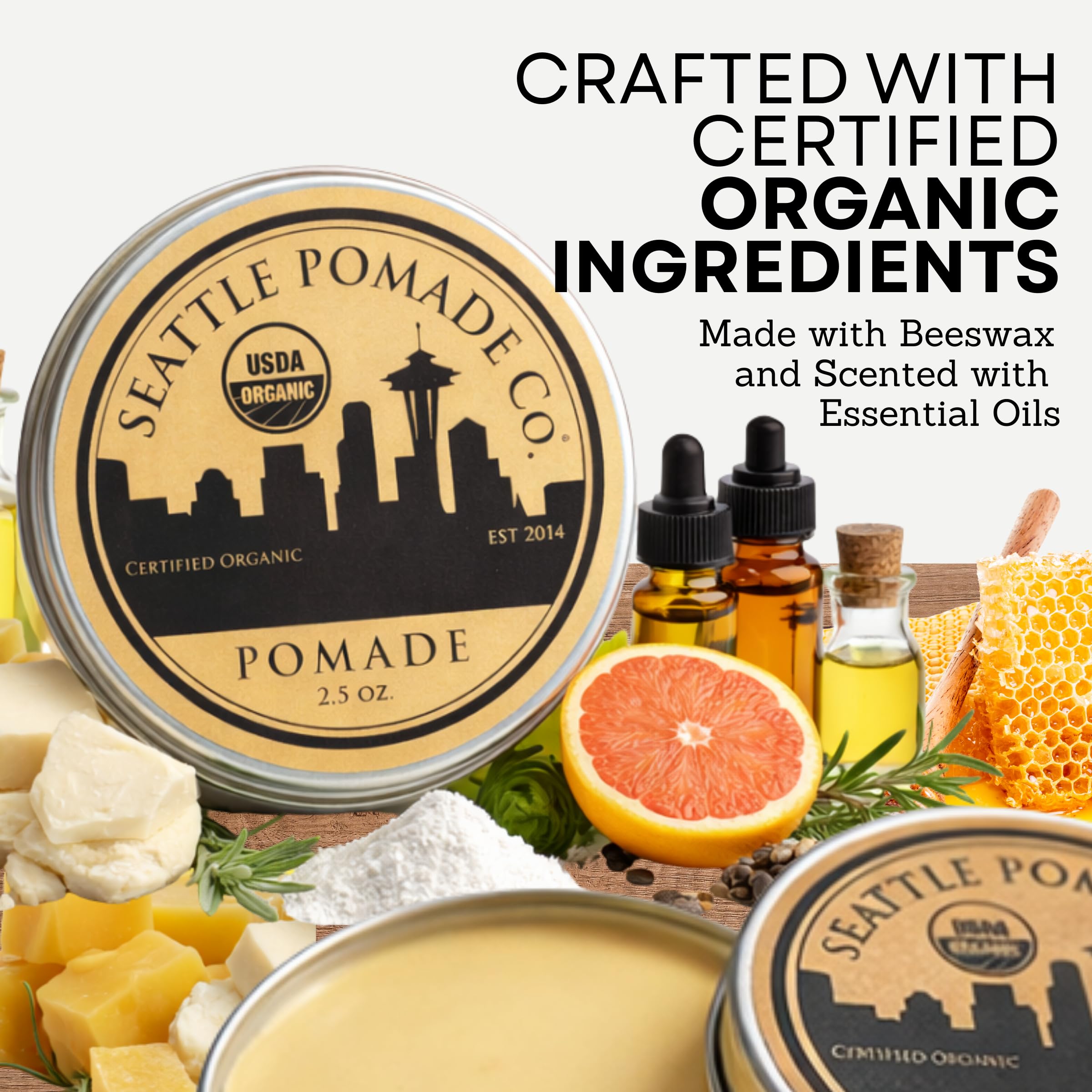 Pomada hecha a mano en Seattle WA POMADE 2014 – Acabado de alto brillo de fijación media, fórmula de peinado del producto para peinados texturizados lacios, rizados o modernos, 2.5