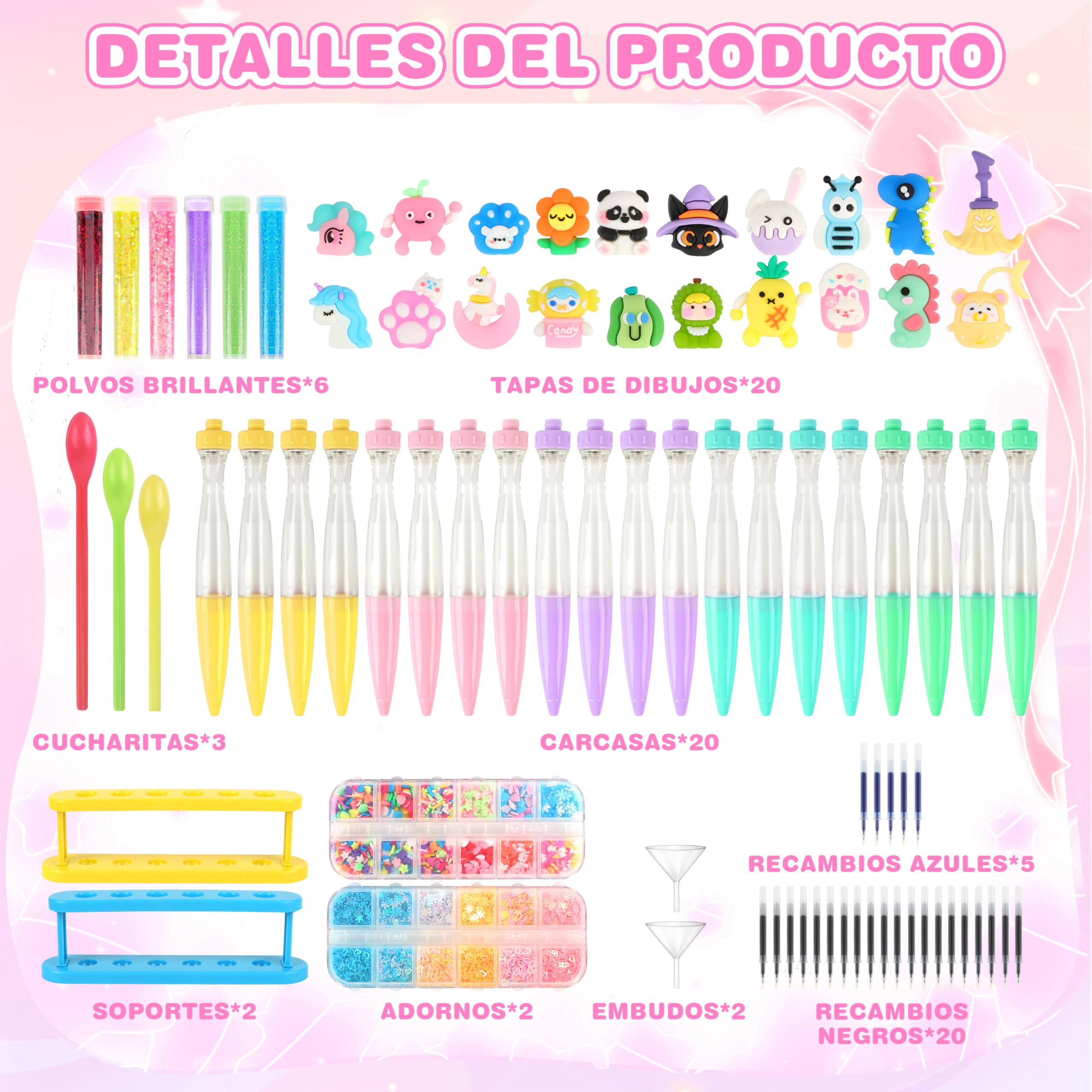 MOMOSTAR Kit de Creación de Bolígrafos, Laboratorio de Bolígrafos con 21 Plumas Personalizados, 80 PCS Kit Manualidades Niños, Juego Juguetes Creativo, Regalo Cumpleaños Navidad para Niñas 5 6 7 Años