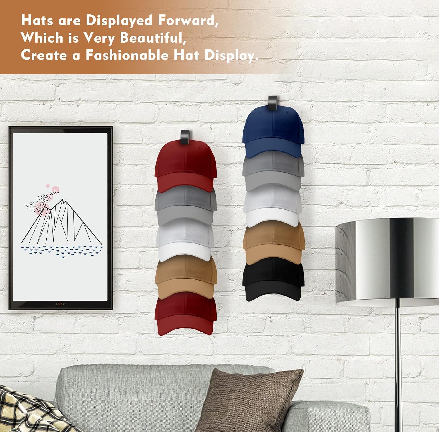 Hat Rack Hat Organizer for Baseball Caps Wood Hat Storage Hats Hooks for Wall Baseball Hat Storage Organizer Display Up to 20 Hats for Closet Wall, Set of 2