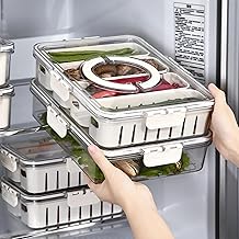 VOLTURI Fridge Storage Containers (Pack of 1), Fridge Organiser Storage Boxes with 4 Compartment, Lids, Stackable Organizer, Fridge Storage Box Keep Fruits, Vegetables Fresher, 3500 ML